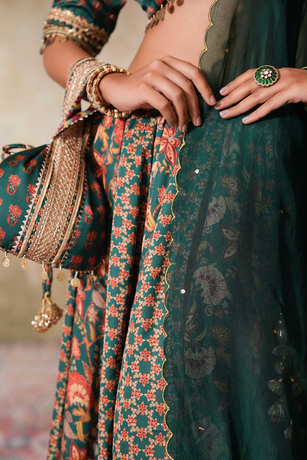 Emerald Green Gota Work Potli