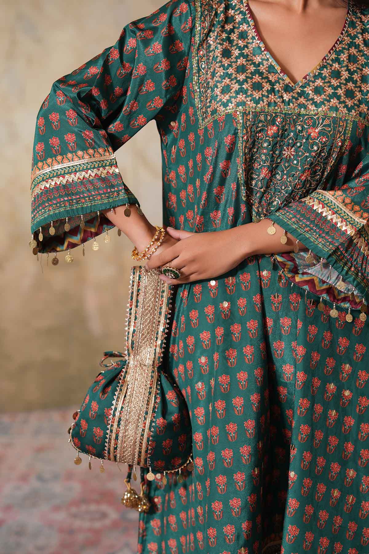 Emerald Green Gota Work Potli