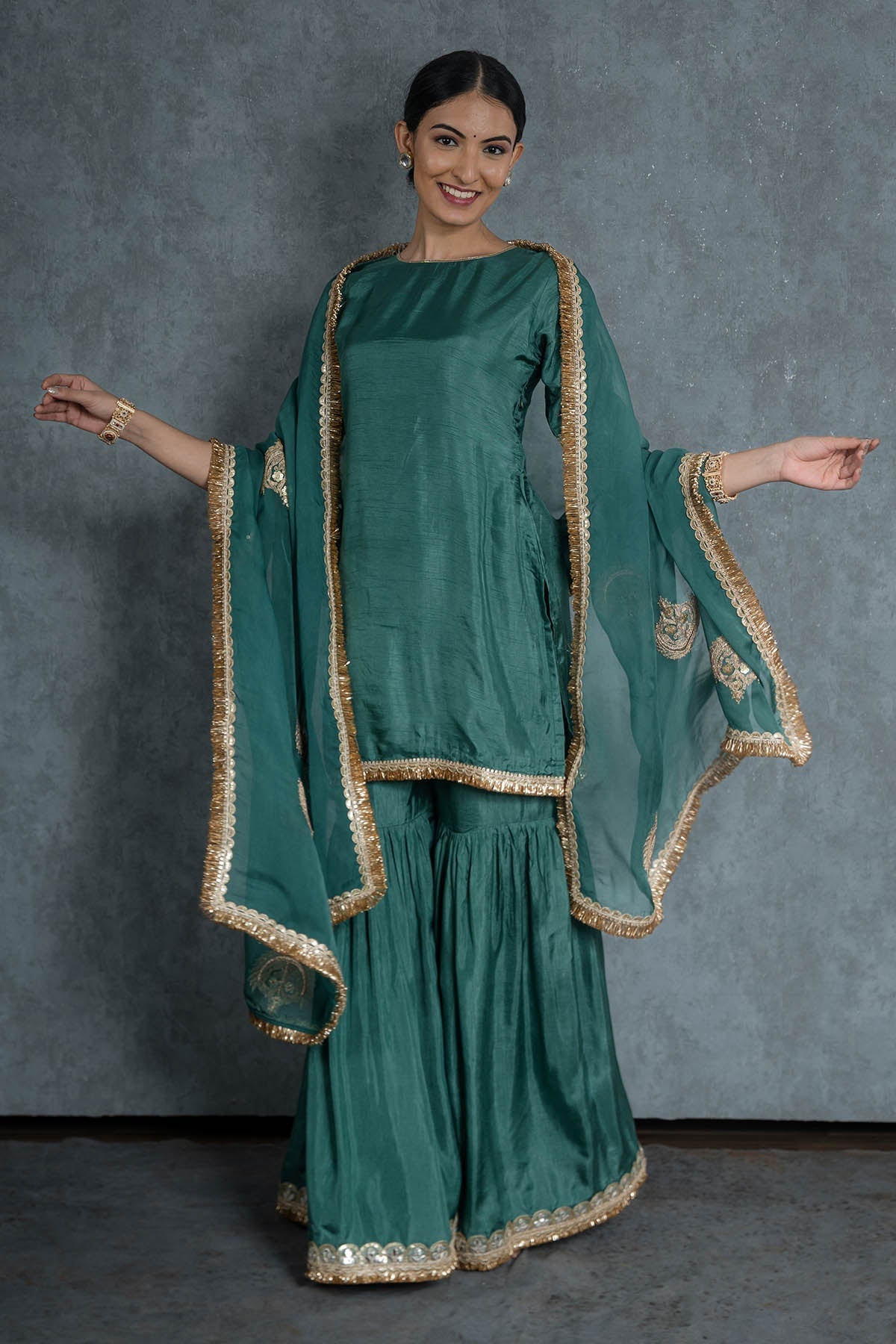 Buy Emerald Green Lace Sharara Set by Shop Gulmohar for women online at ScrollnShops