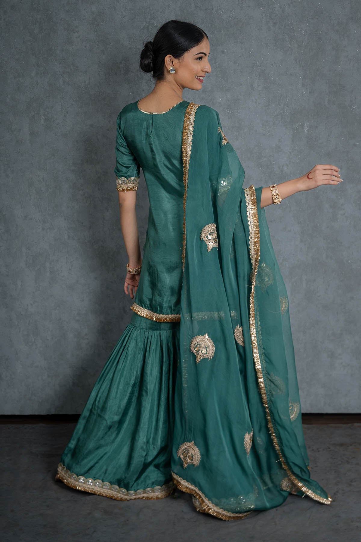 Emerald Green Lace Sharara Set