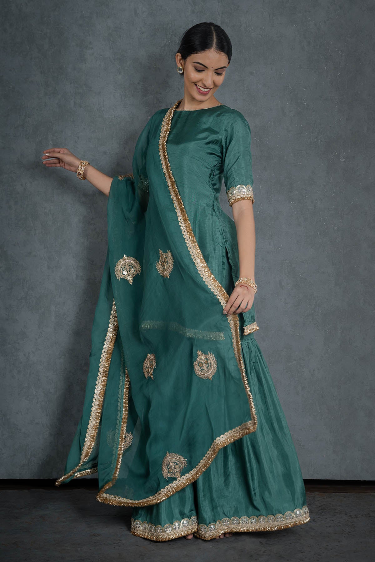 Emerald Green Lace Sharara Set