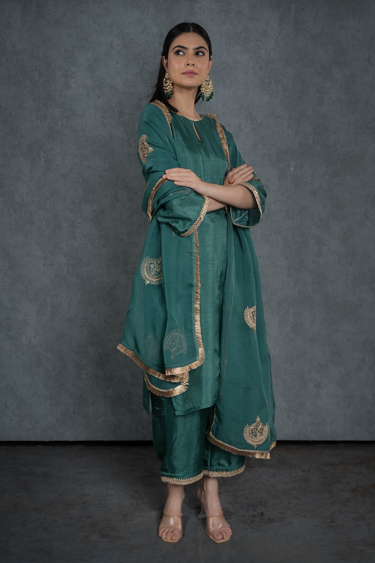 Buy Emerald Green Lacework Dupatta by Shop Gulmohar for women online at ScrollnShops