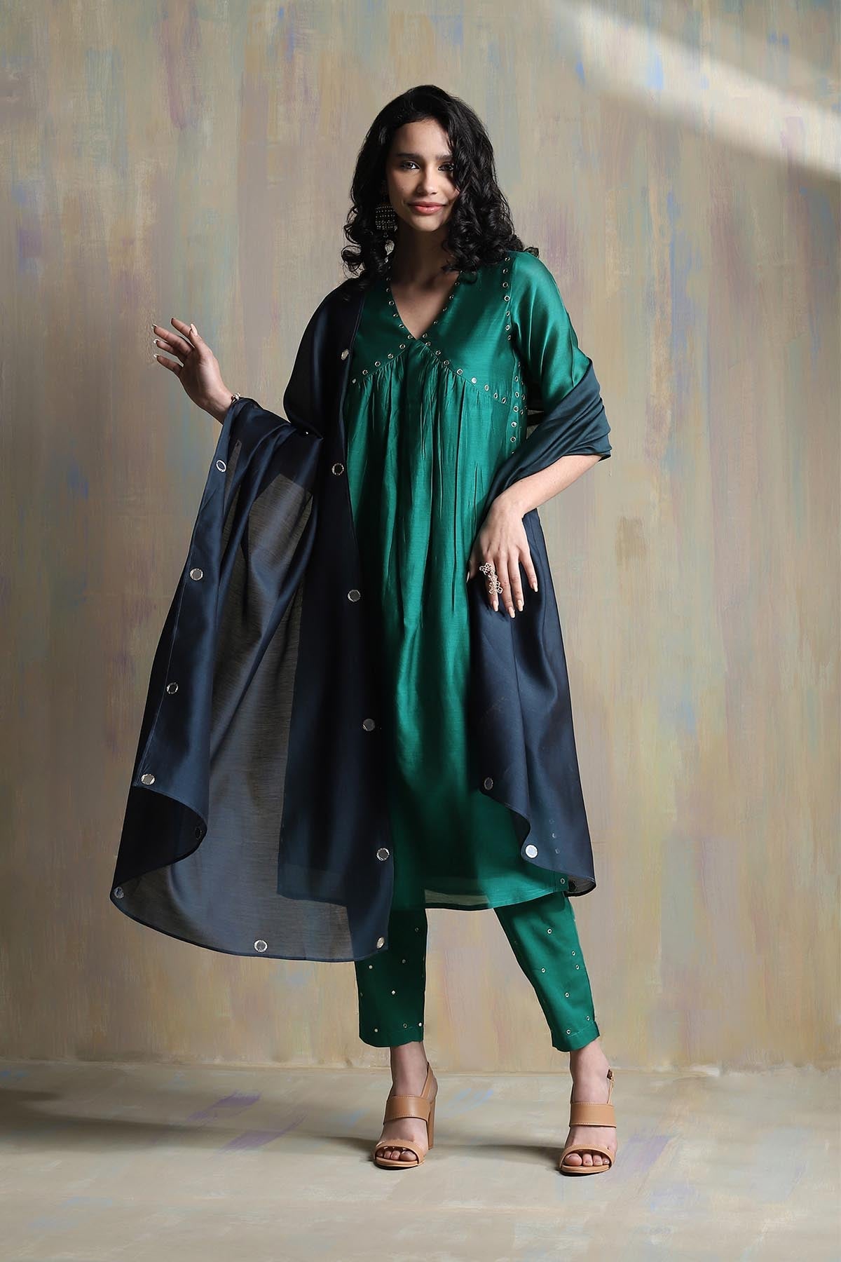 Buy Emerald Green Mirror Kurta Set Online