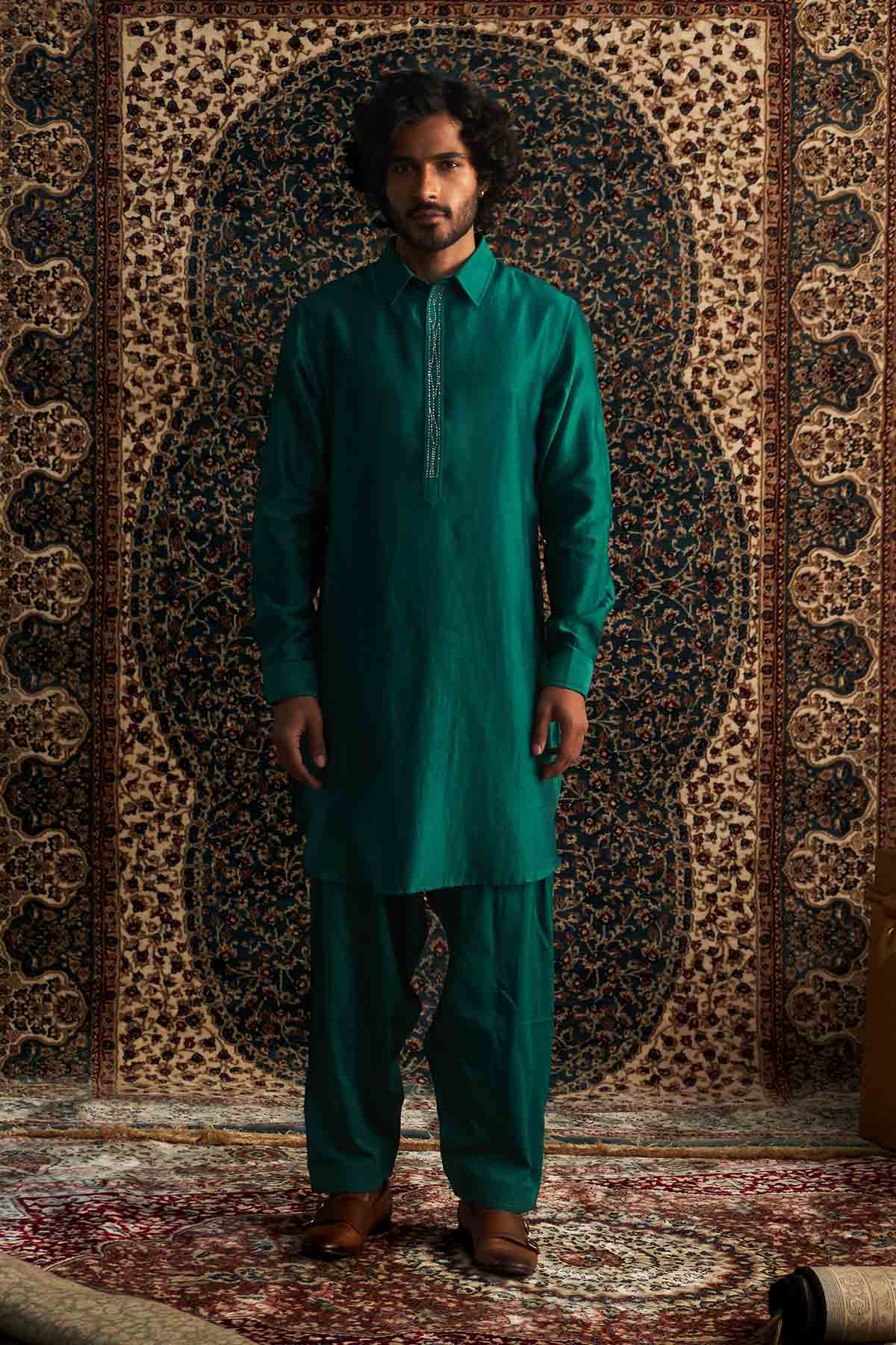 Buy Emerald Green Pathani Kurta Set Online