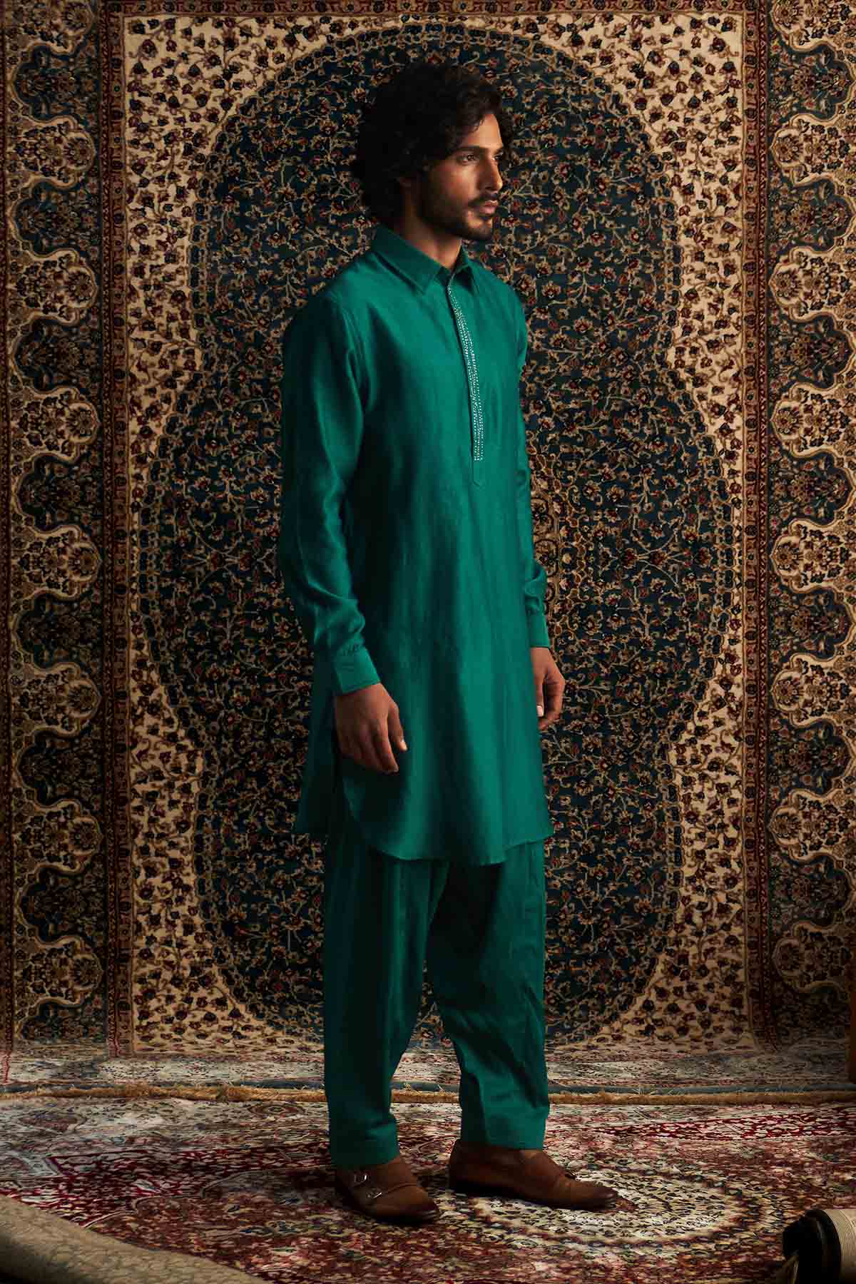 Emerald Green Pathani Kurta Set