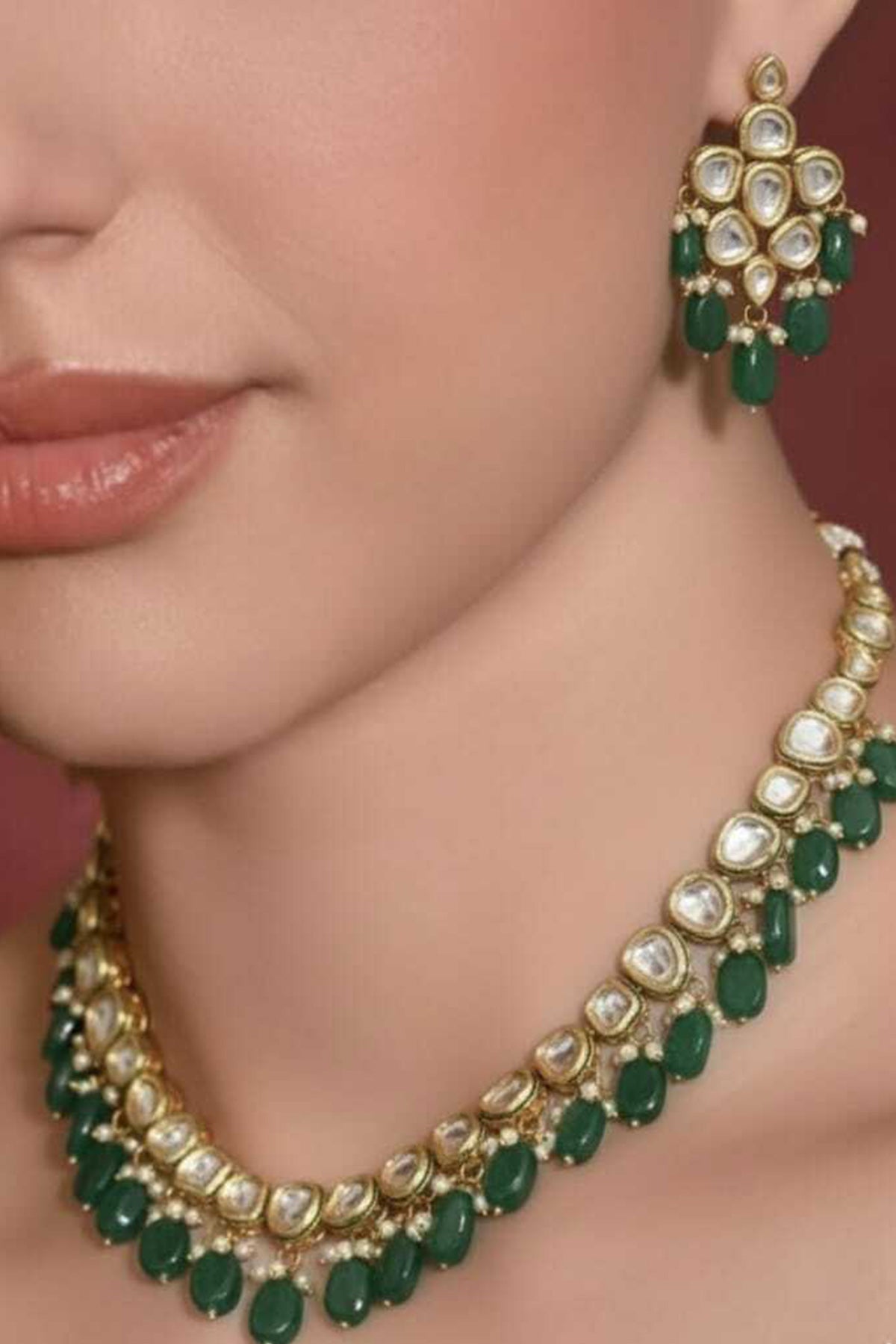 Buy Emerald Kundan Jewellery Set for women by Beauty Spot Jewellery online available at scrollnshops