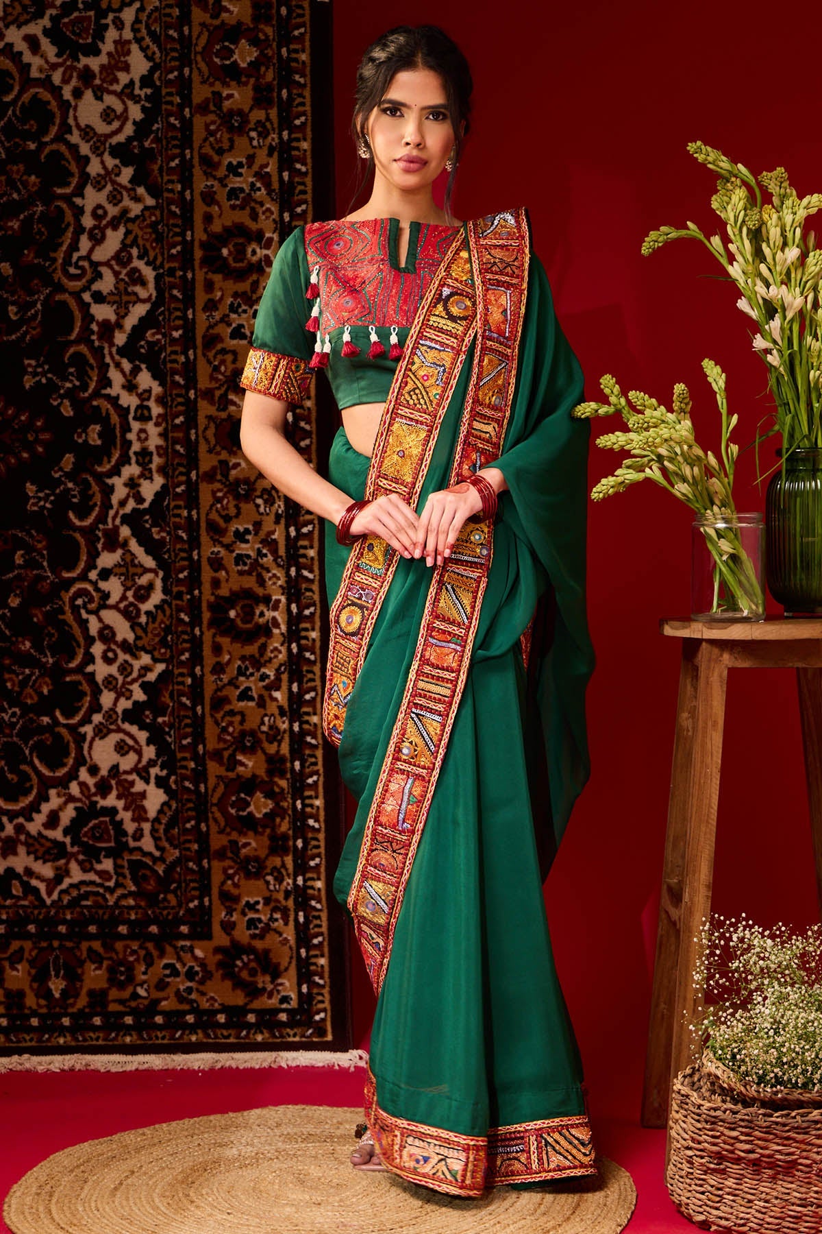 Buy Emerald Marodi Saree & Blouse for women by Aishawarya Tyagi online available at scrollnshops
