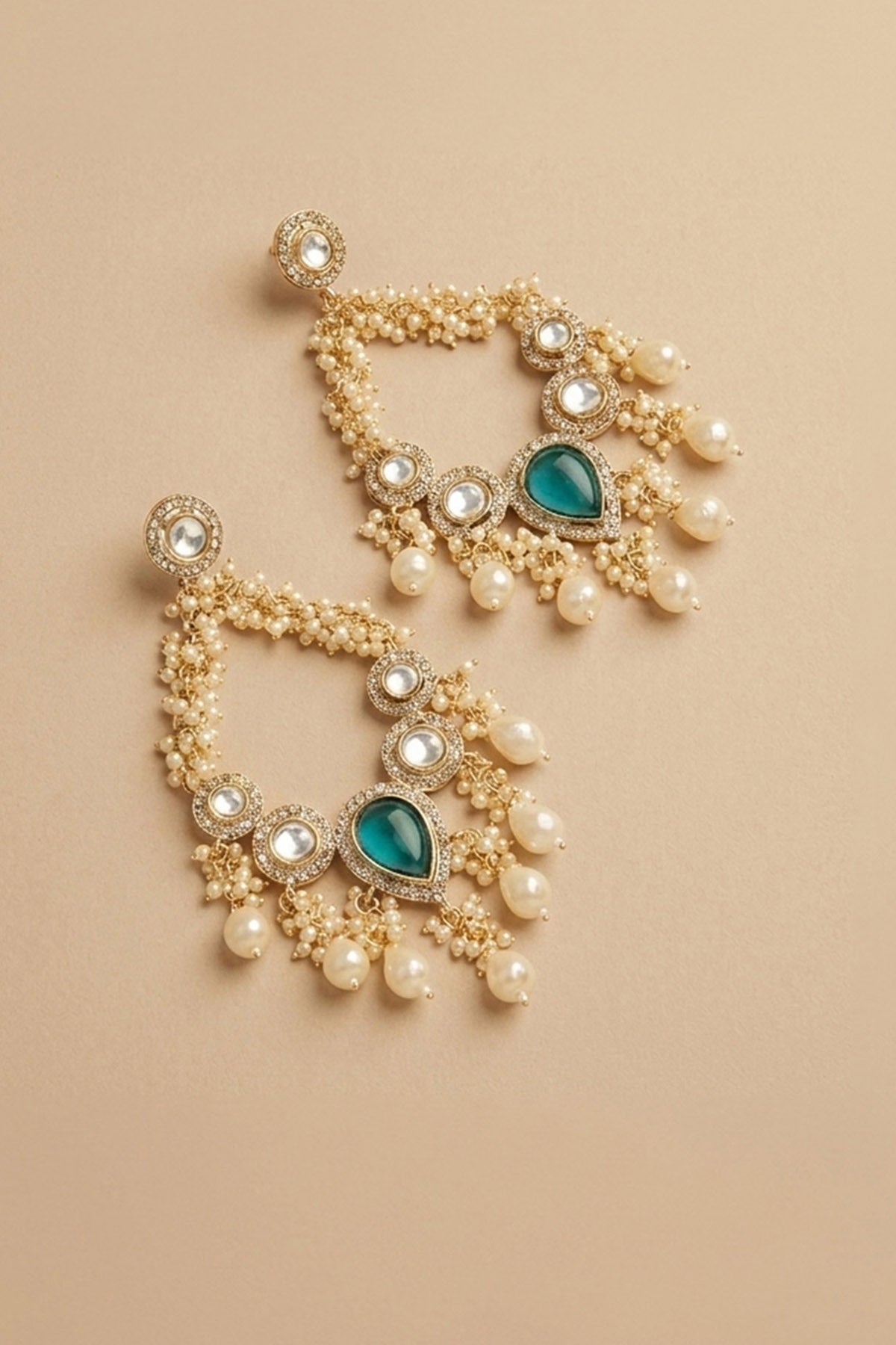 Emerald Pearl Chandbali Earring