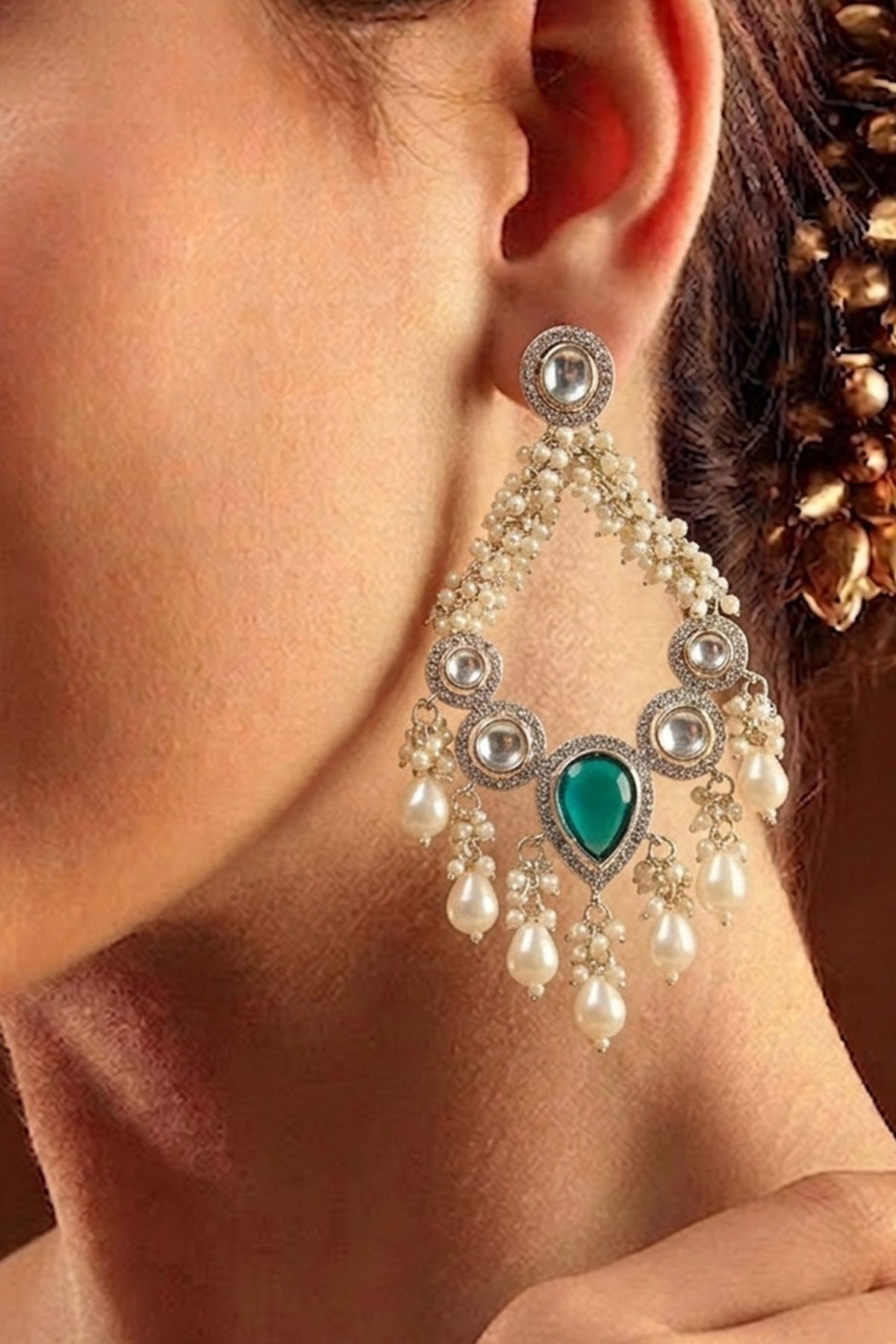 Buy Emerald Pearl Chandbali Earring for women by Inko & Co online available at scrollnshops