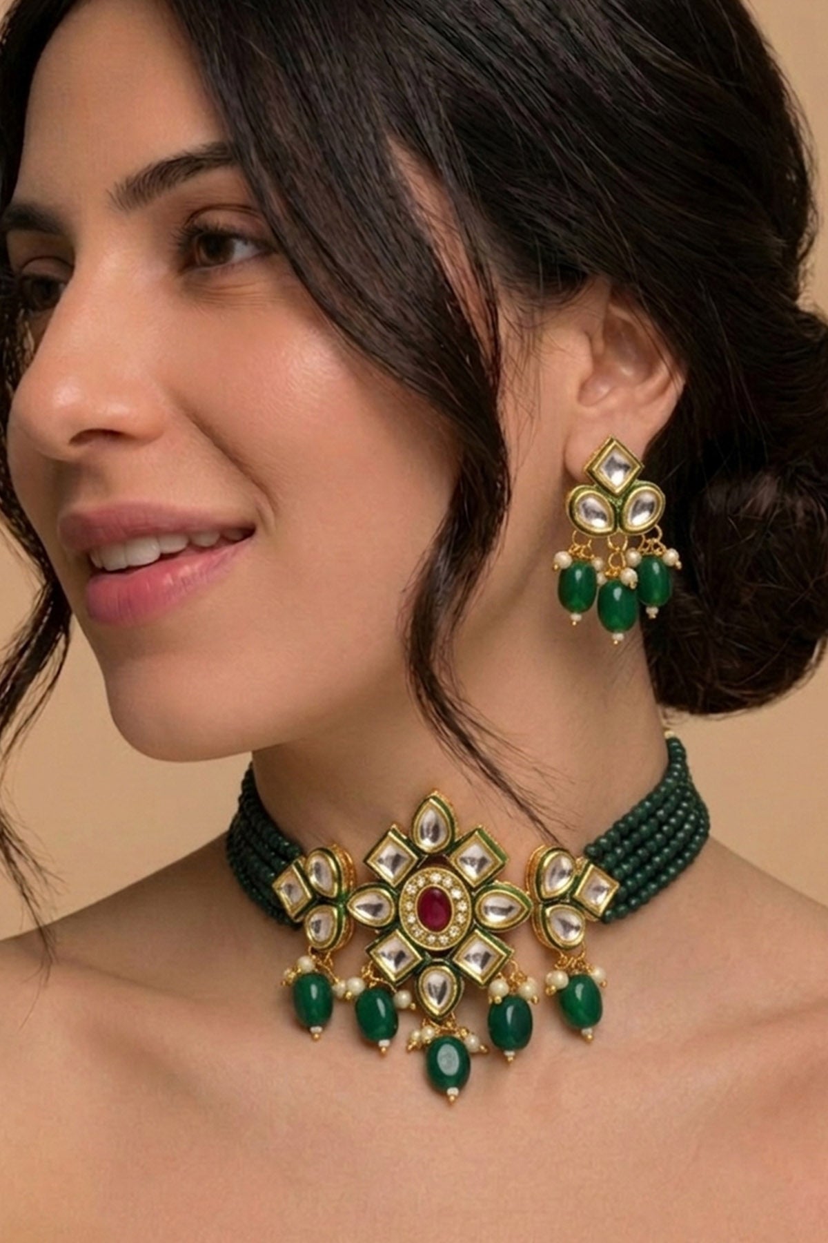 Buy Emerald Pendant Jewellery Set for women by Inko & Co online available at scrollnshops