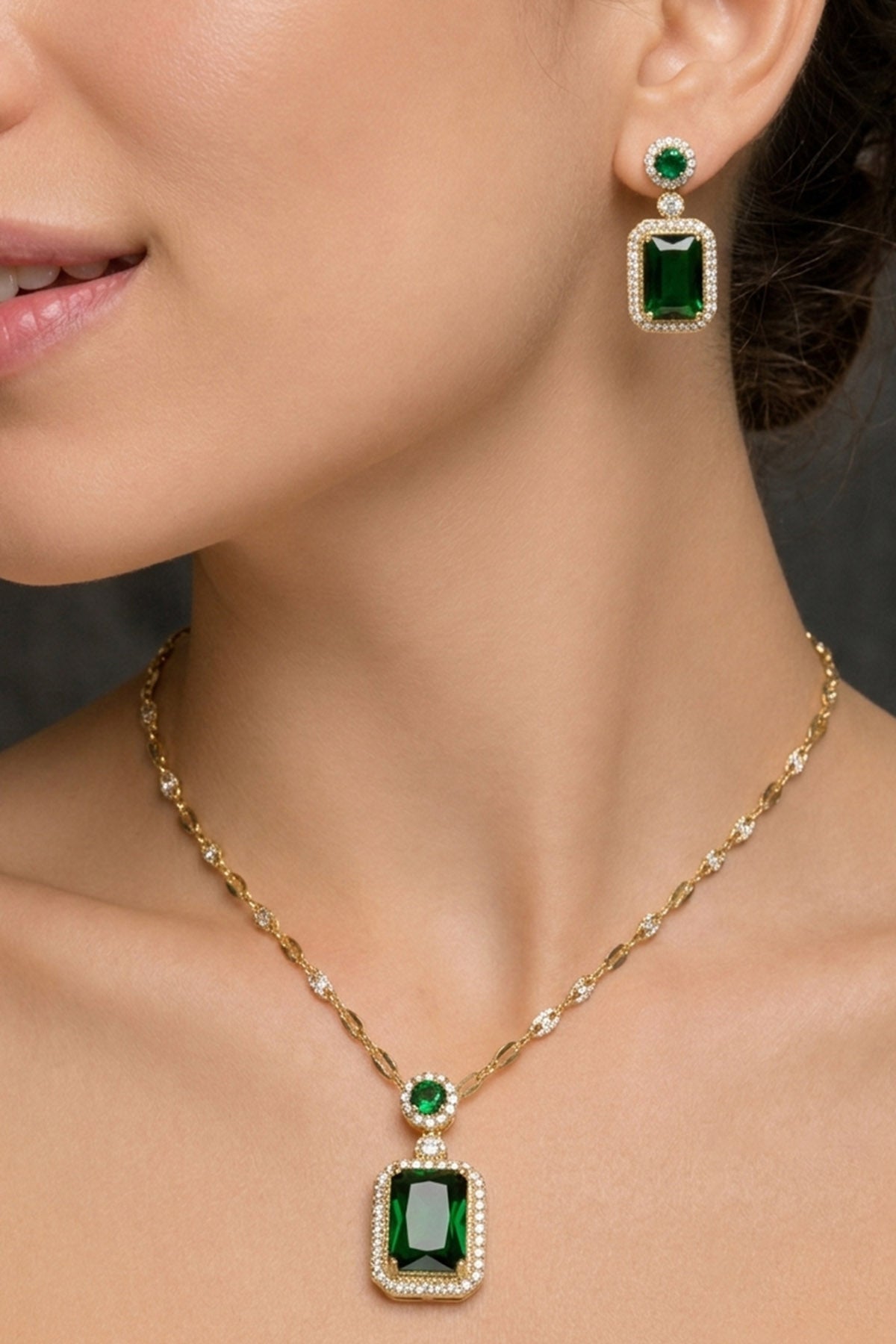 Buy Emerald Rectangle Jewellery Set for women by Inko & Co online available at scrollnshops