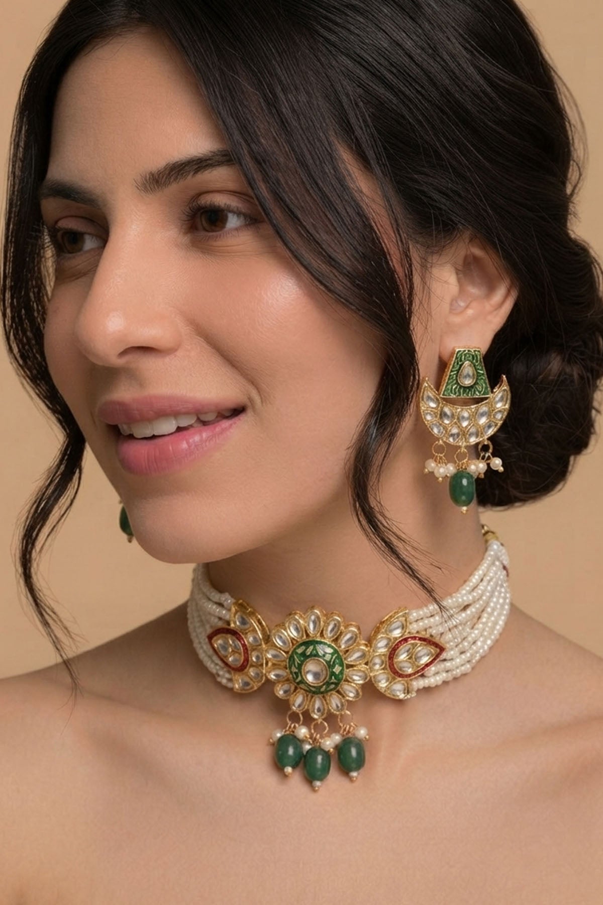 Buy Emerald Stone Motif Choker Set for women by Inko & Co online available at scrollnshops