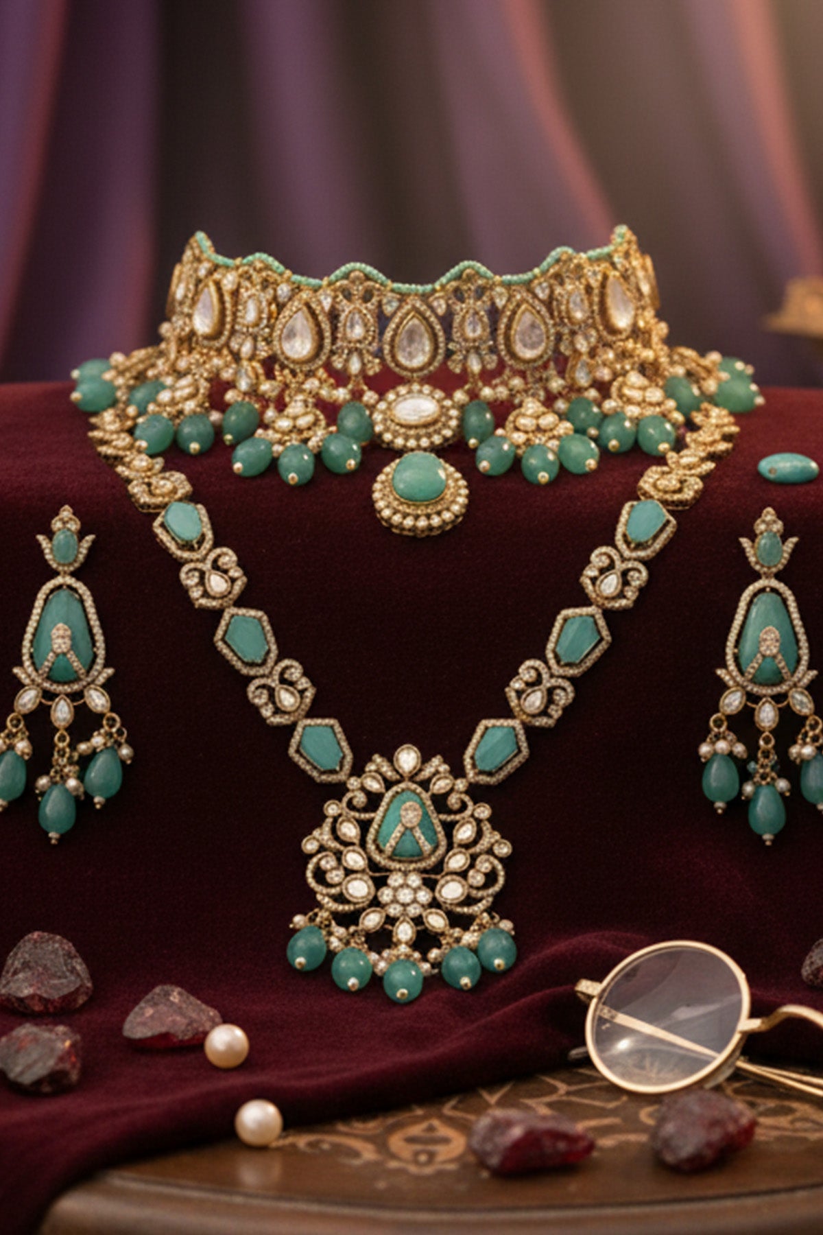 Buy Emerald Stoned Jewellery Set for women by Inko & Co online available at scrollnshops