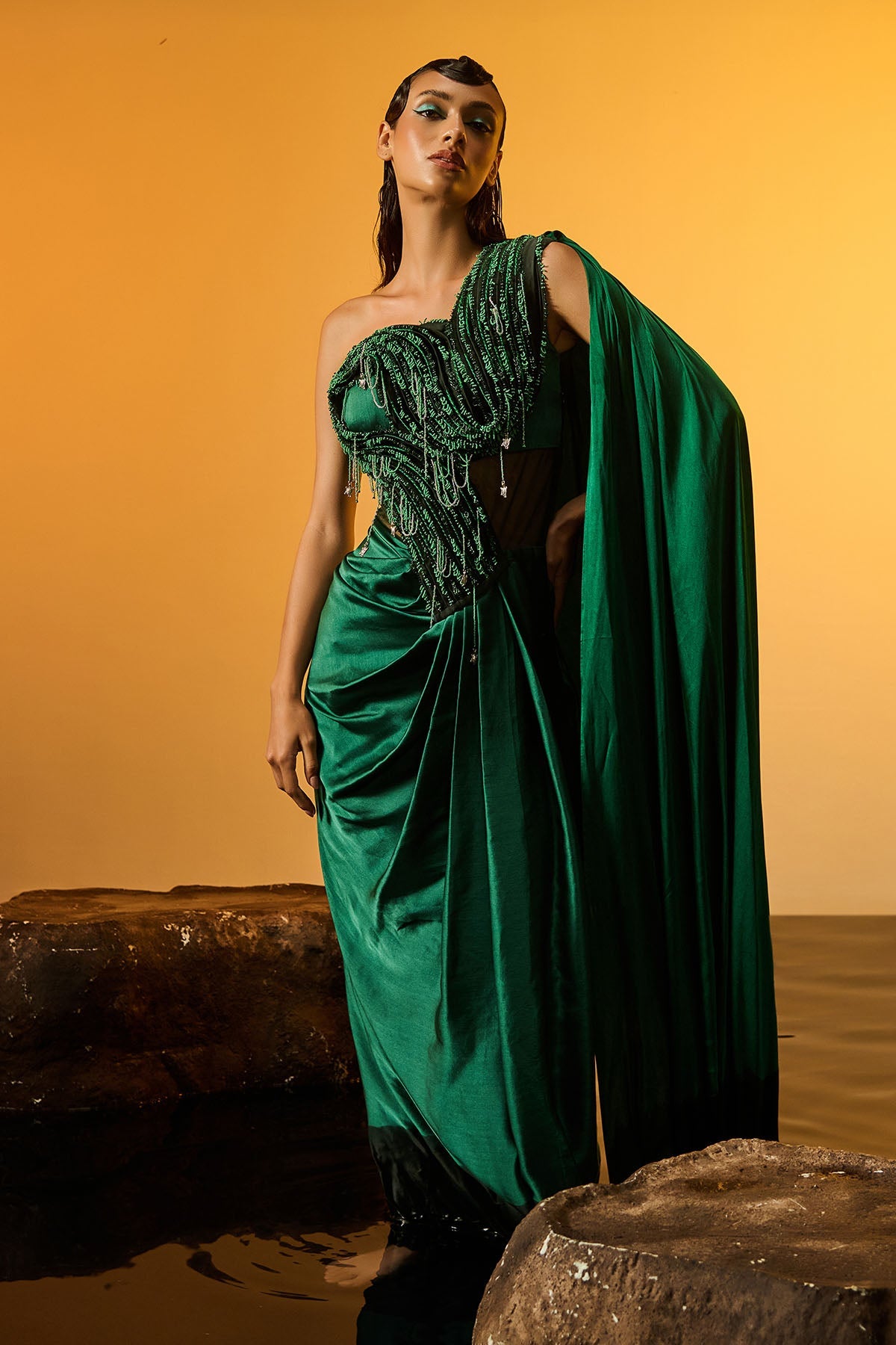 Buy Emerald Thread Work Saree Gown by Asaaye for women online at ScrollnShops