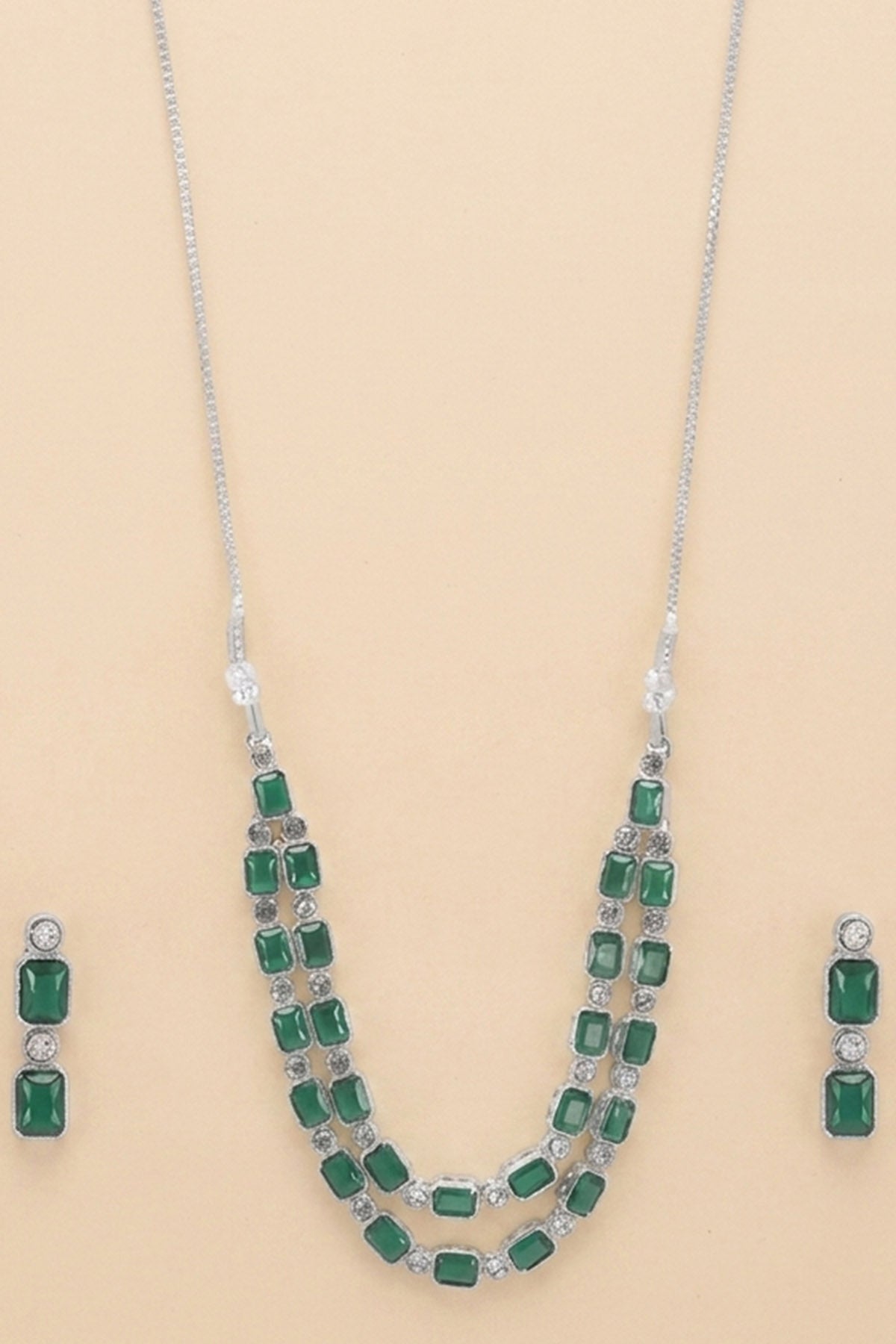 Emerald Two Row Jewellery Set