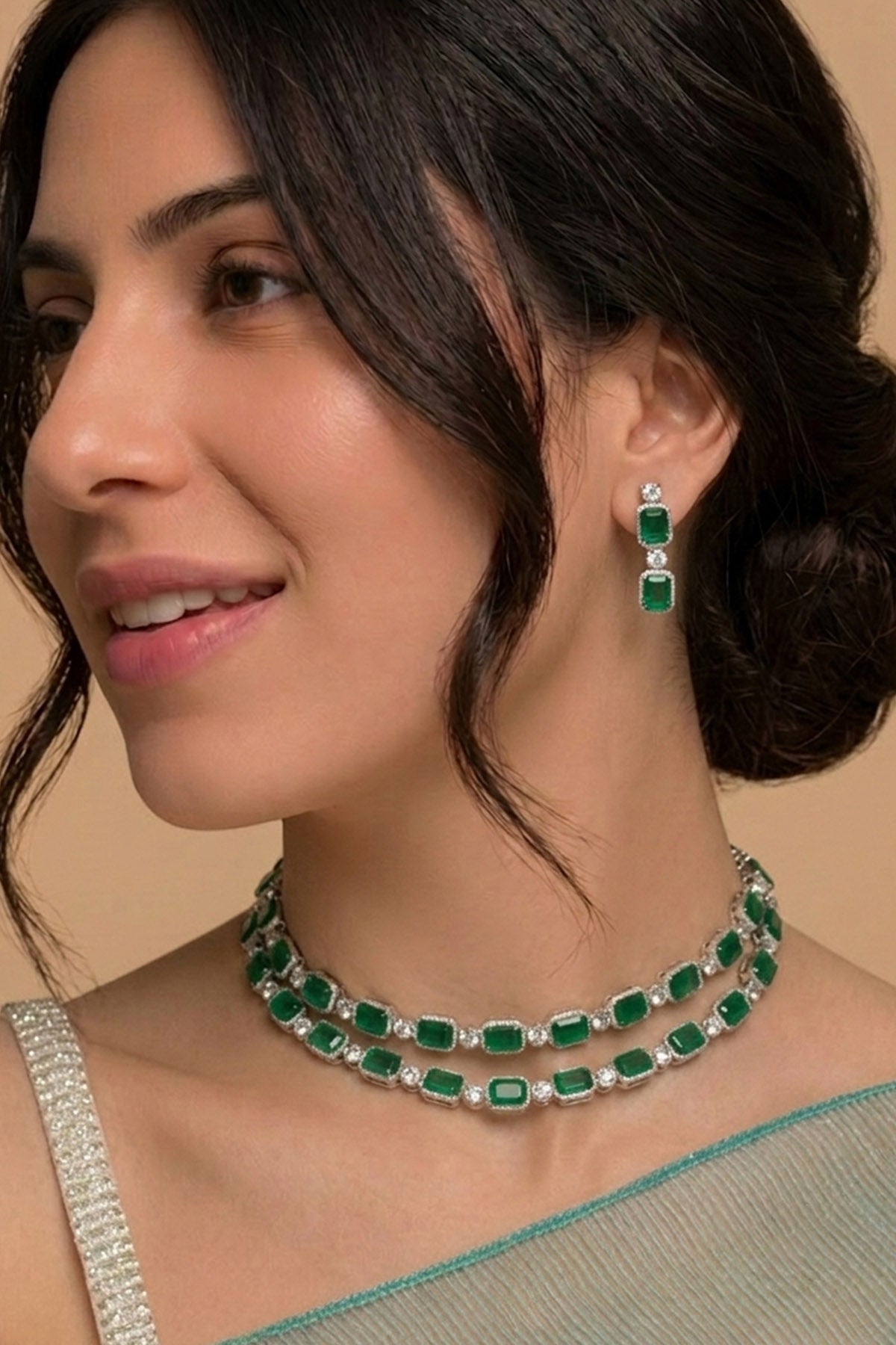 Buy Emerald Two Row Jewellery Set for women by Inko & Co online available at scrollnshops