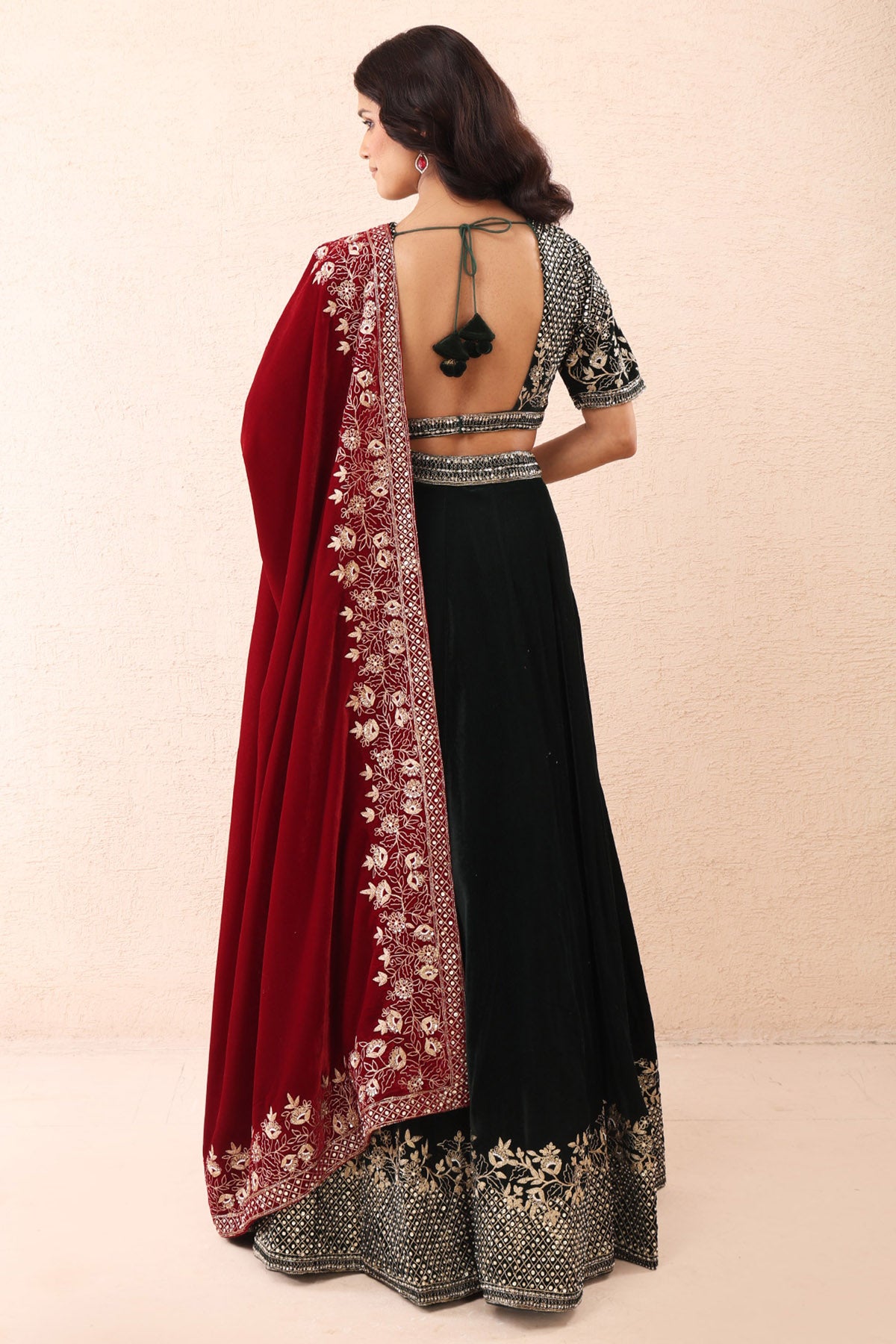 Emerald Velvet Aari Lehenga Set