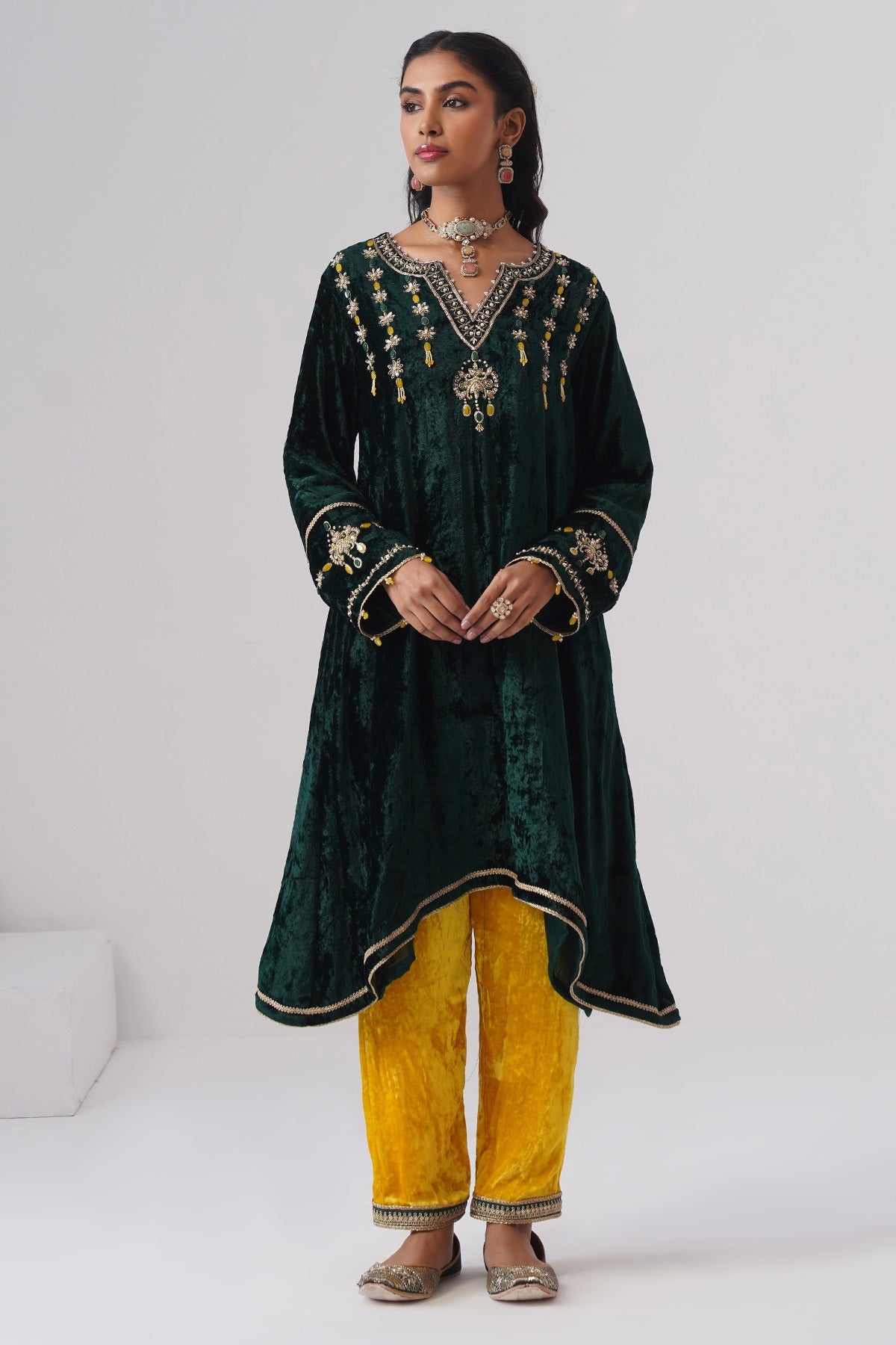 Buy Emerald Yellow Kurta & Pants for women by Ugna by Unnati online available at scrollnshops