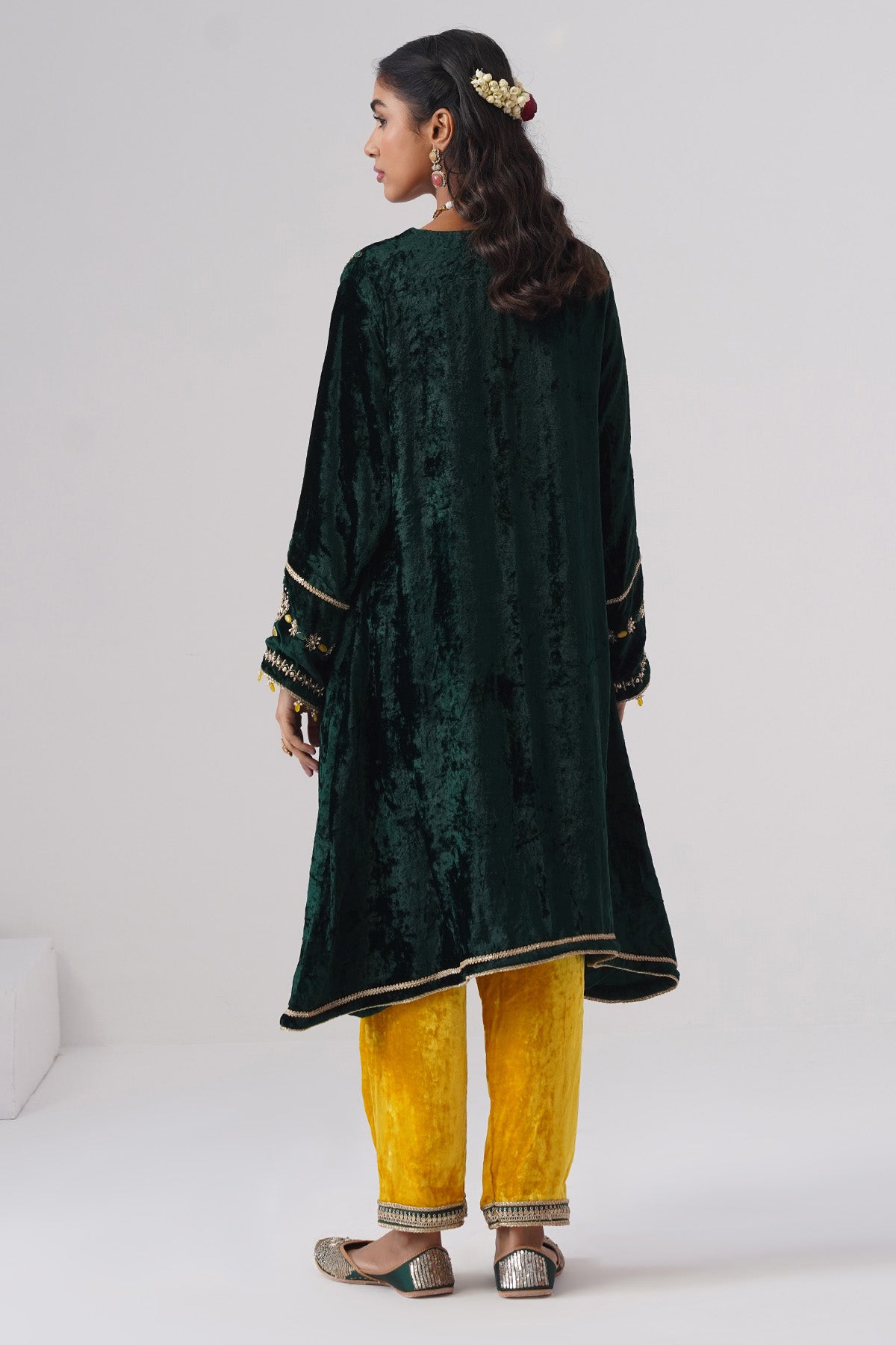 Emerald Yellow Velvet Kurta Set