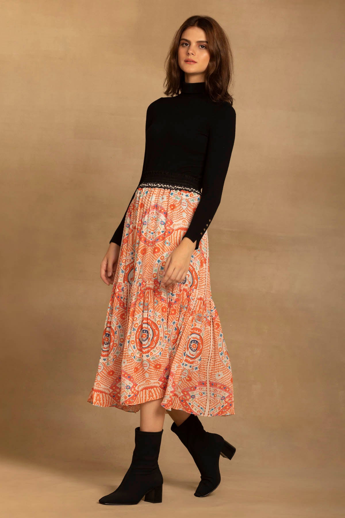 Ethnic Design Tiered Skirt