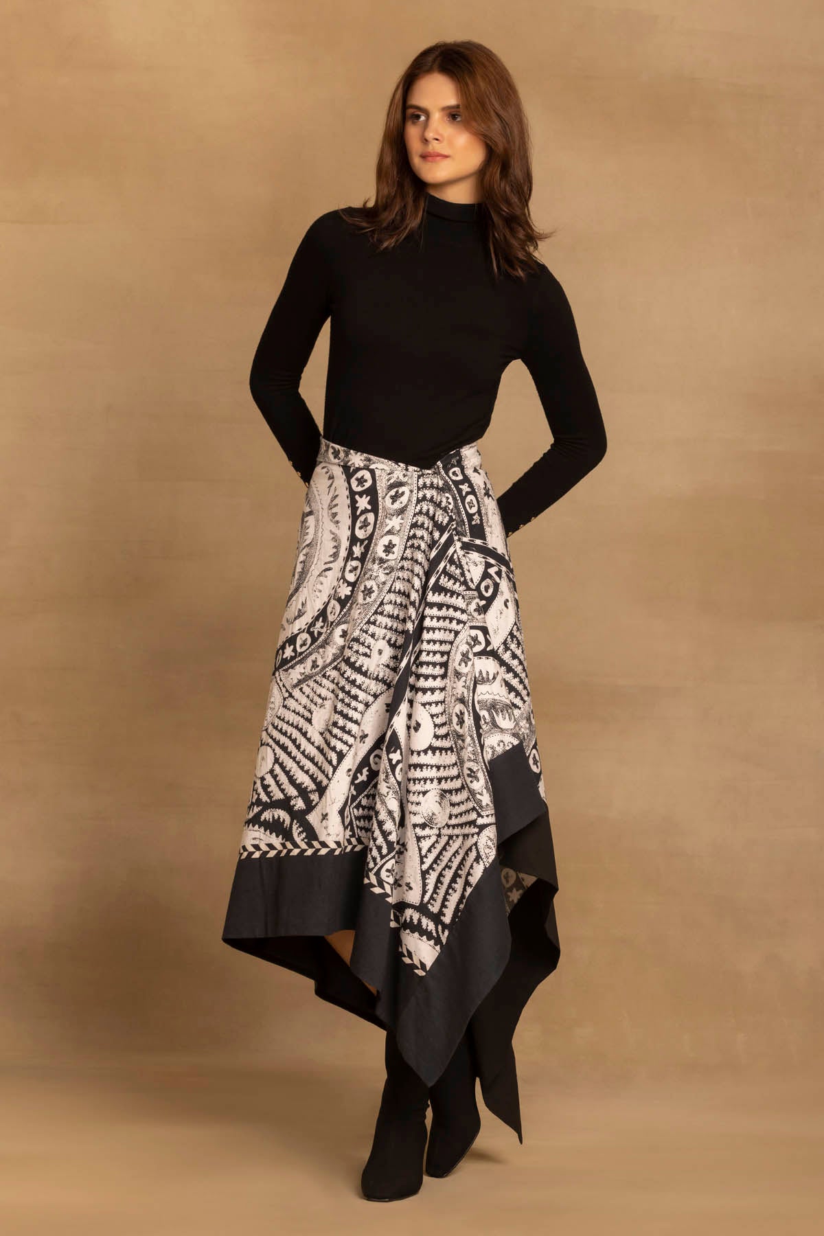 Ethnic Print Asymmetric Skirt