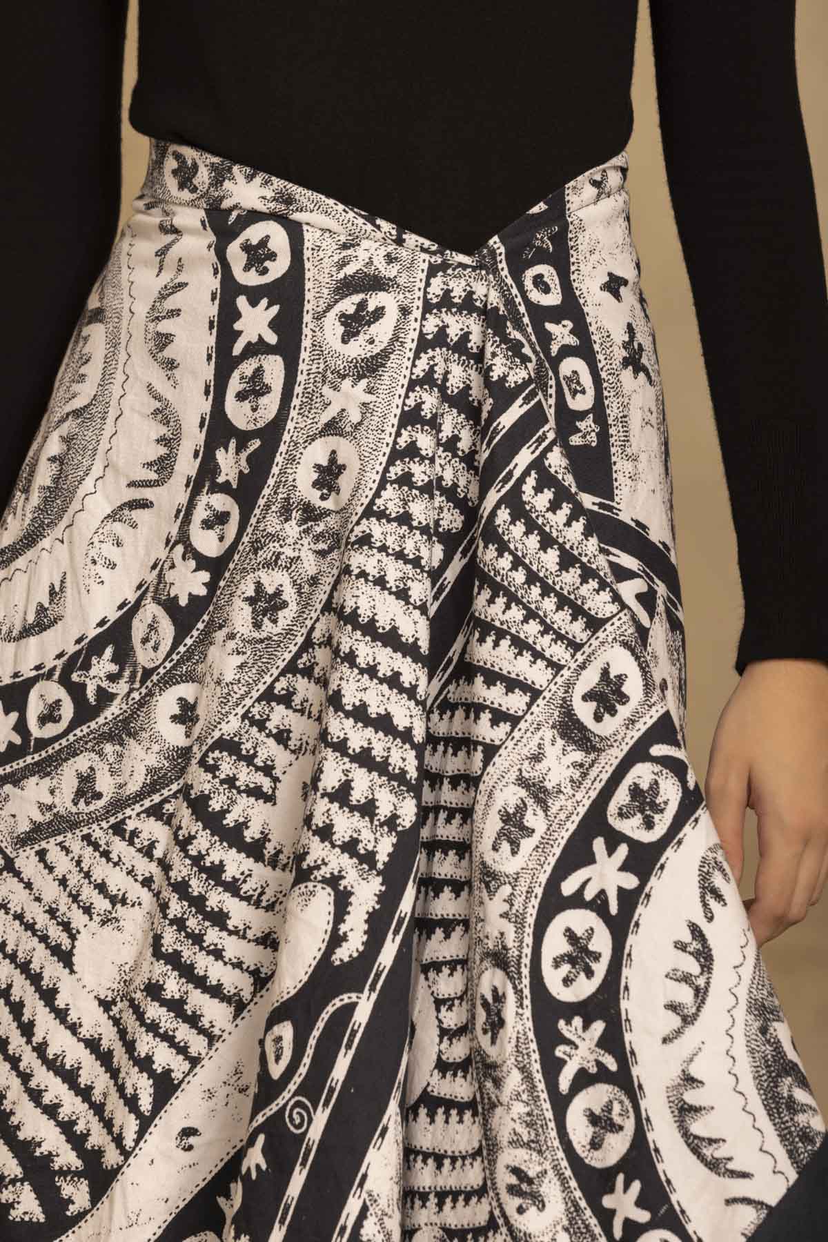 Ethnic Print Asymmetric Skirt