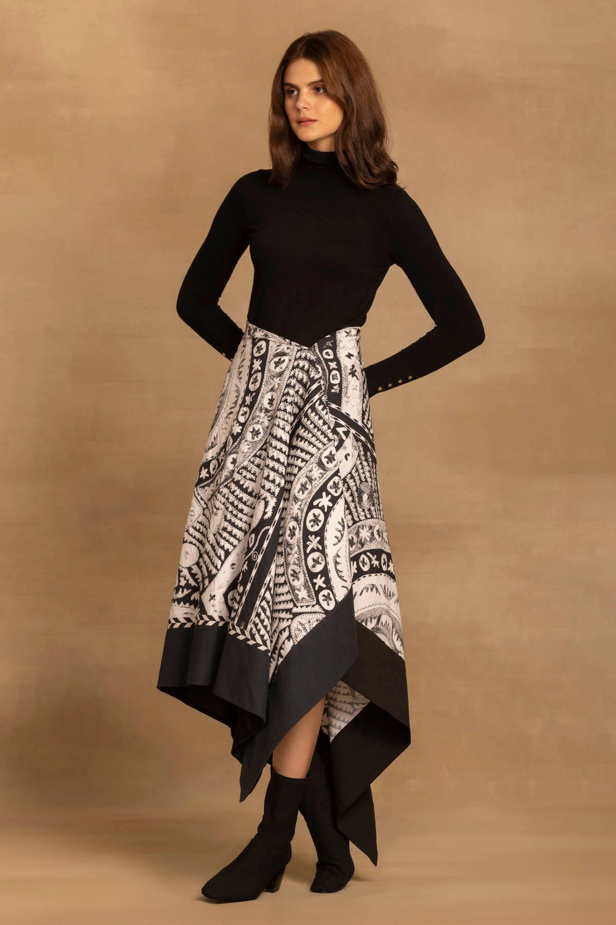 Ethnic Print Asymmetric Skirt
