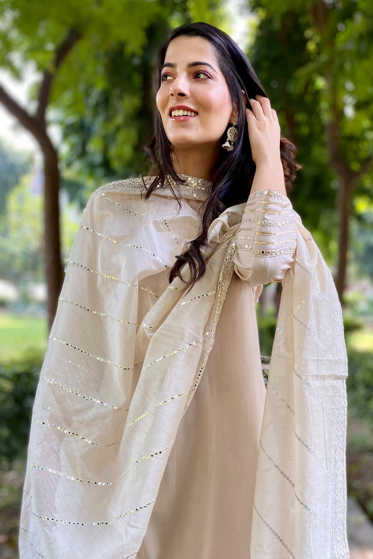 Fawn Mirror Work Kurta Set