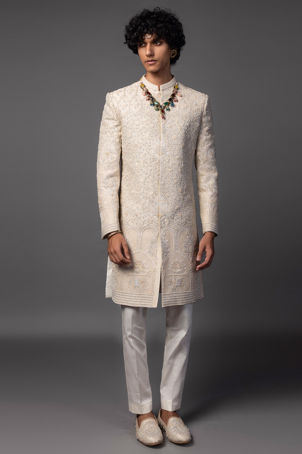 Buy Fawn Shade Embroidery Sherwani  for men by Paarsh Atelier online available at scrollnshops