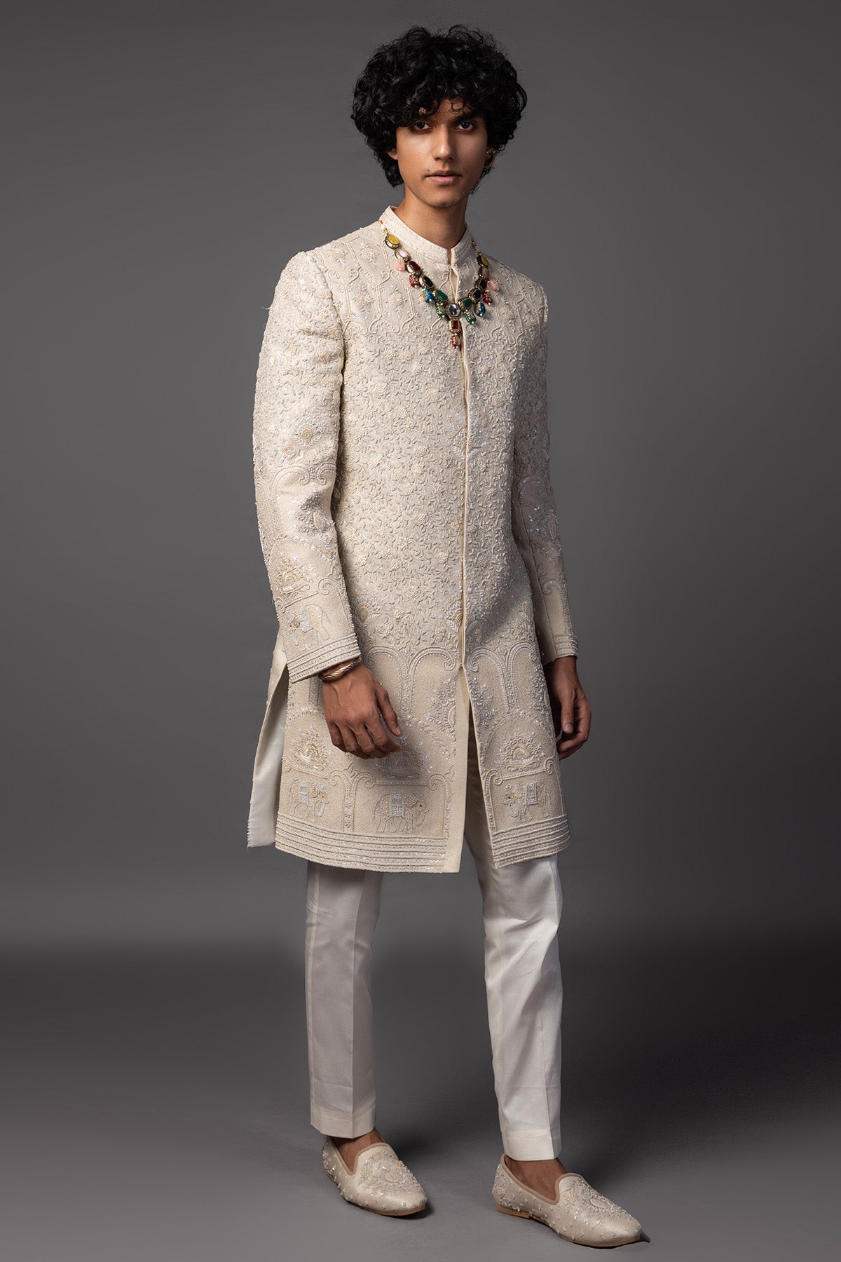 Fawn Shade Embroidery Sherwani