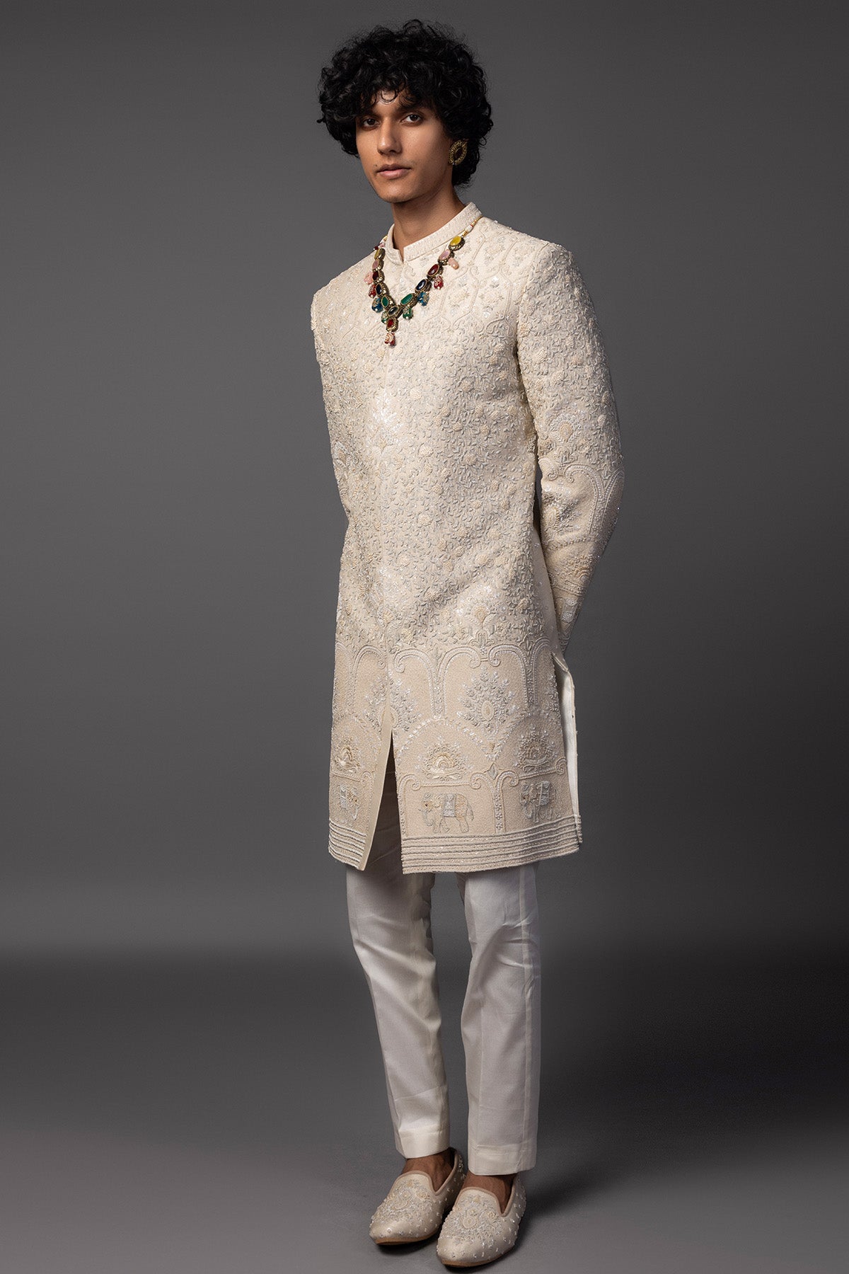 Fawn Shade Embroidery Sherwani