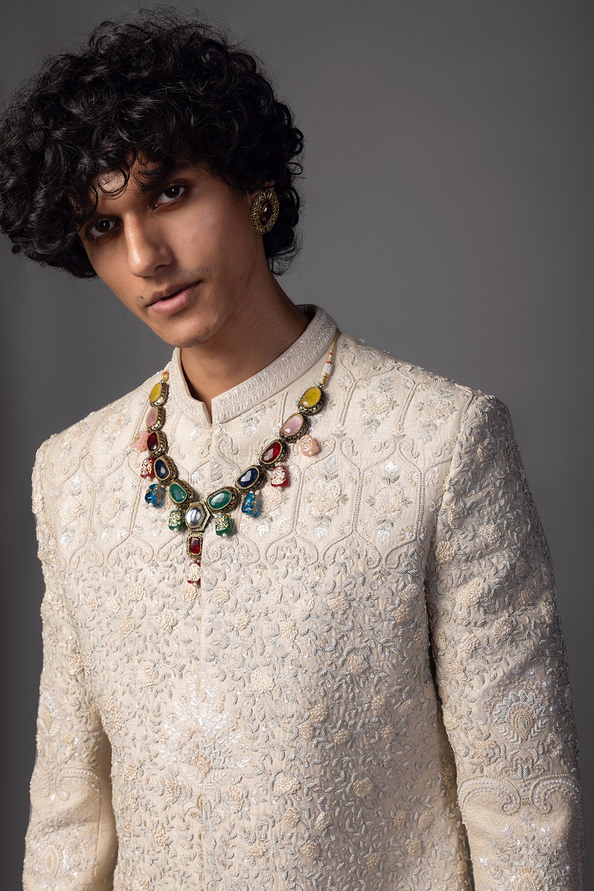 Fawn Shade Embroidery Sherwani