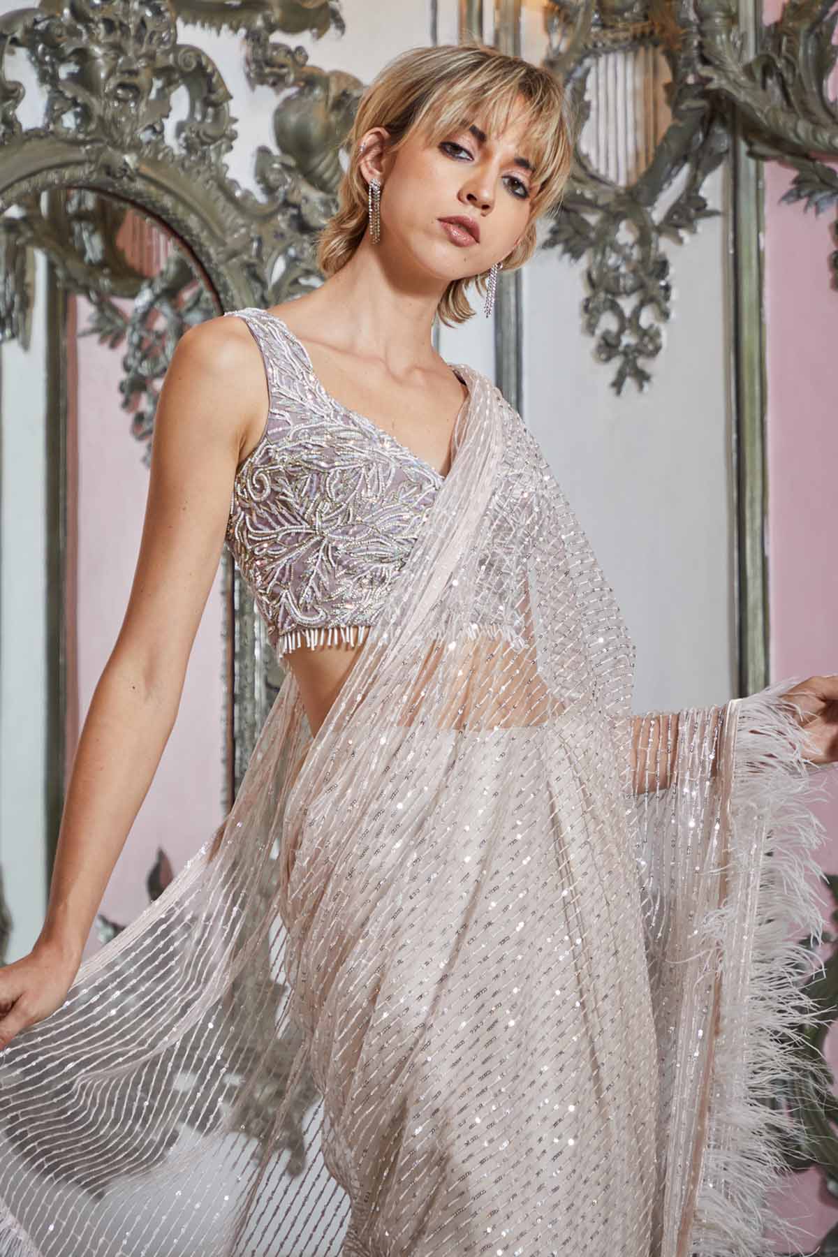 Feather Border Saree