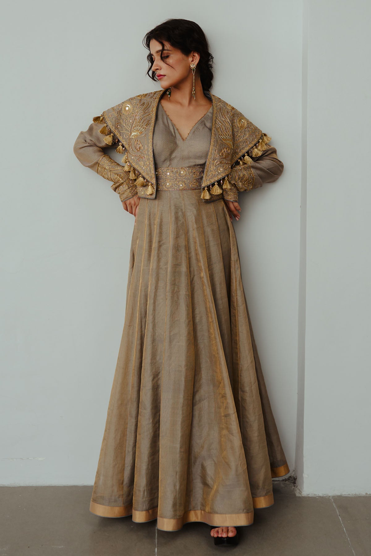 Feather Embroidered Anarkali & Jacket