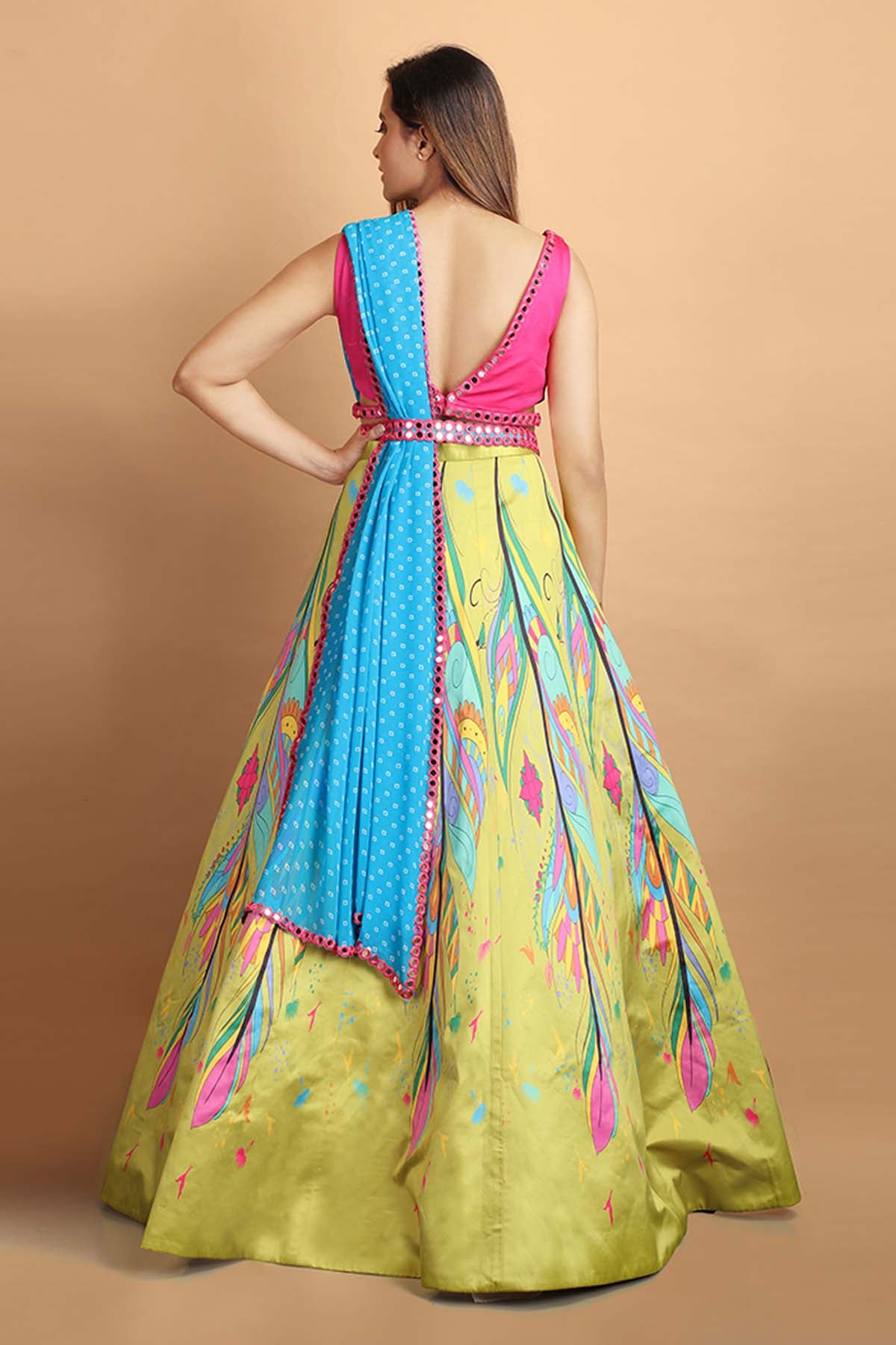 Feather Printed Lehenga Set