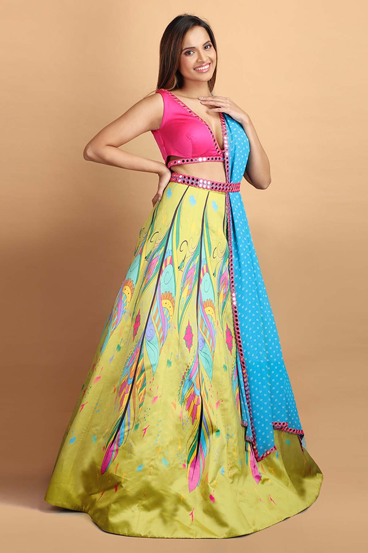 Feather Printed Lehenga Set