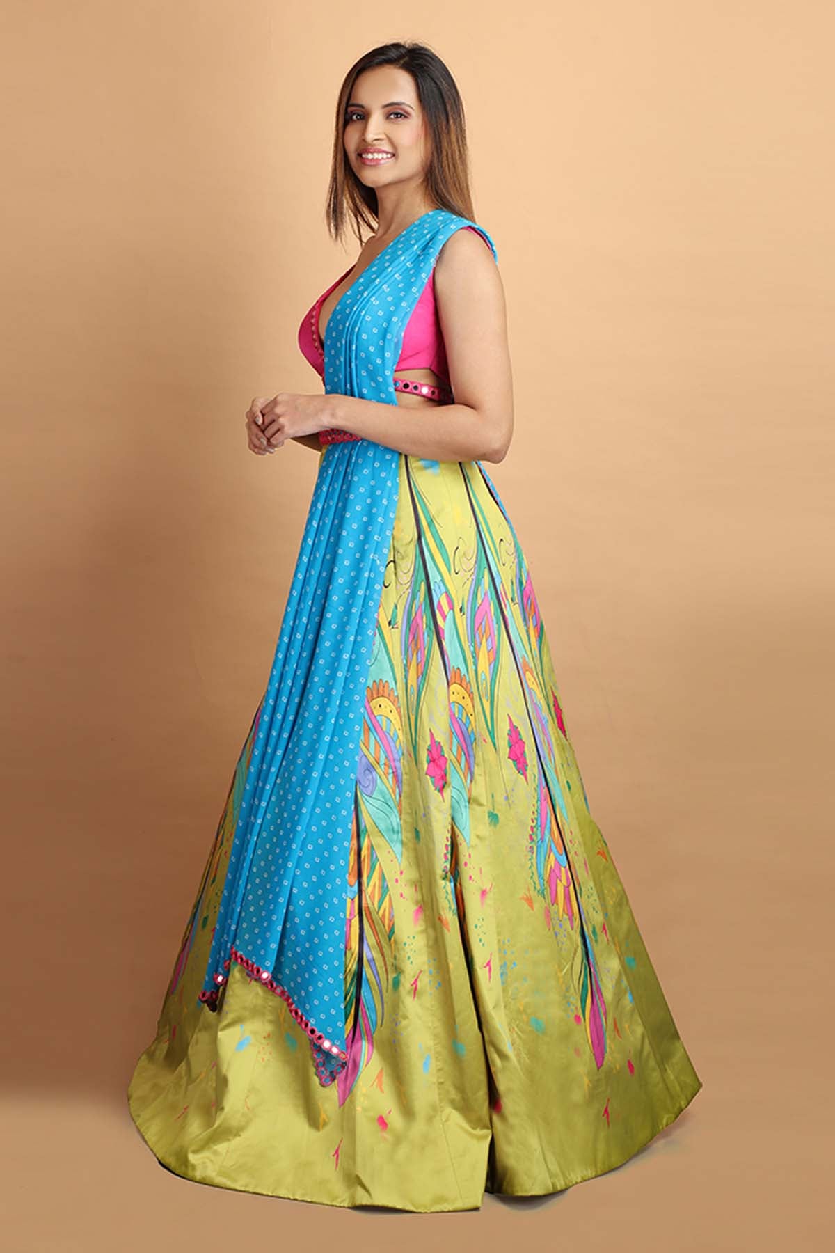 Feather Printed Lehenga Set