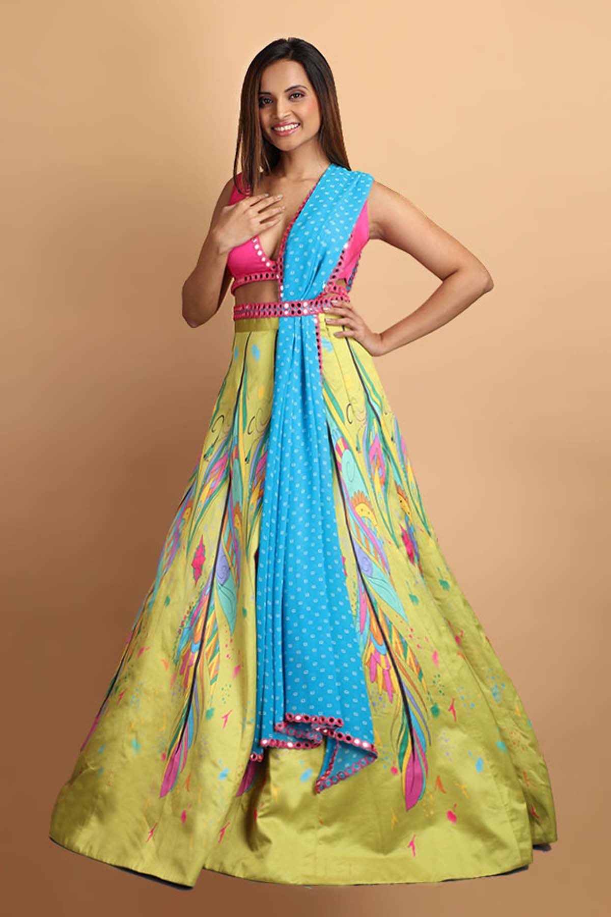 Feather Printed Lehenga Set