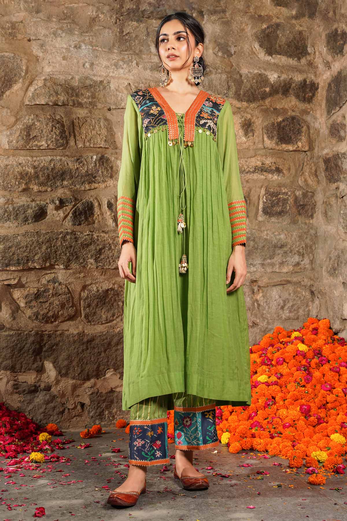 Seharre Fern Green Embroidered Kurta Set for women online at ScrollnShops