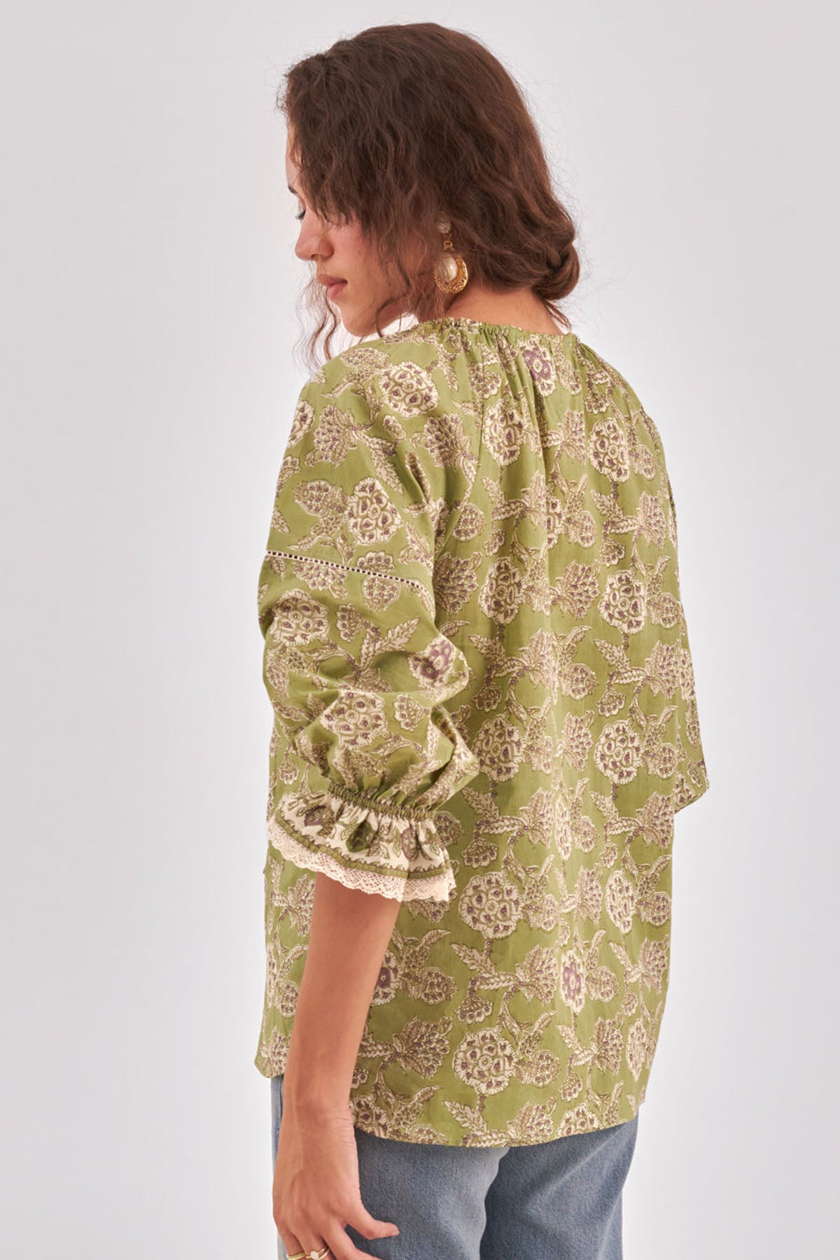 Fern Green Printed Tie Up Top