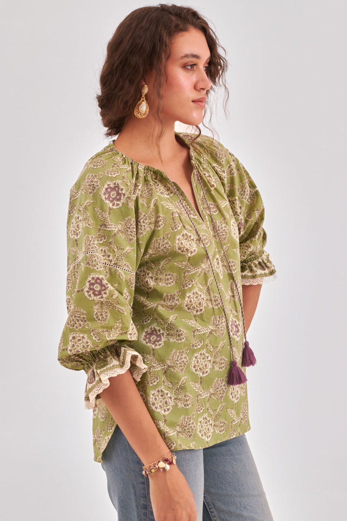 Fern Green Printed Tie Up Top