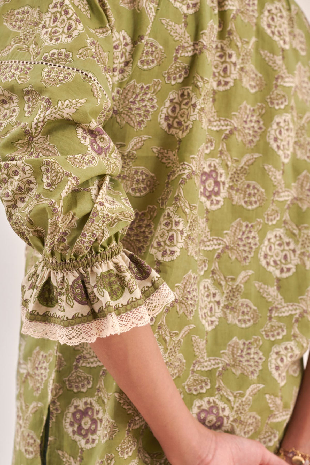 Fern Green Printed Tie Up Top