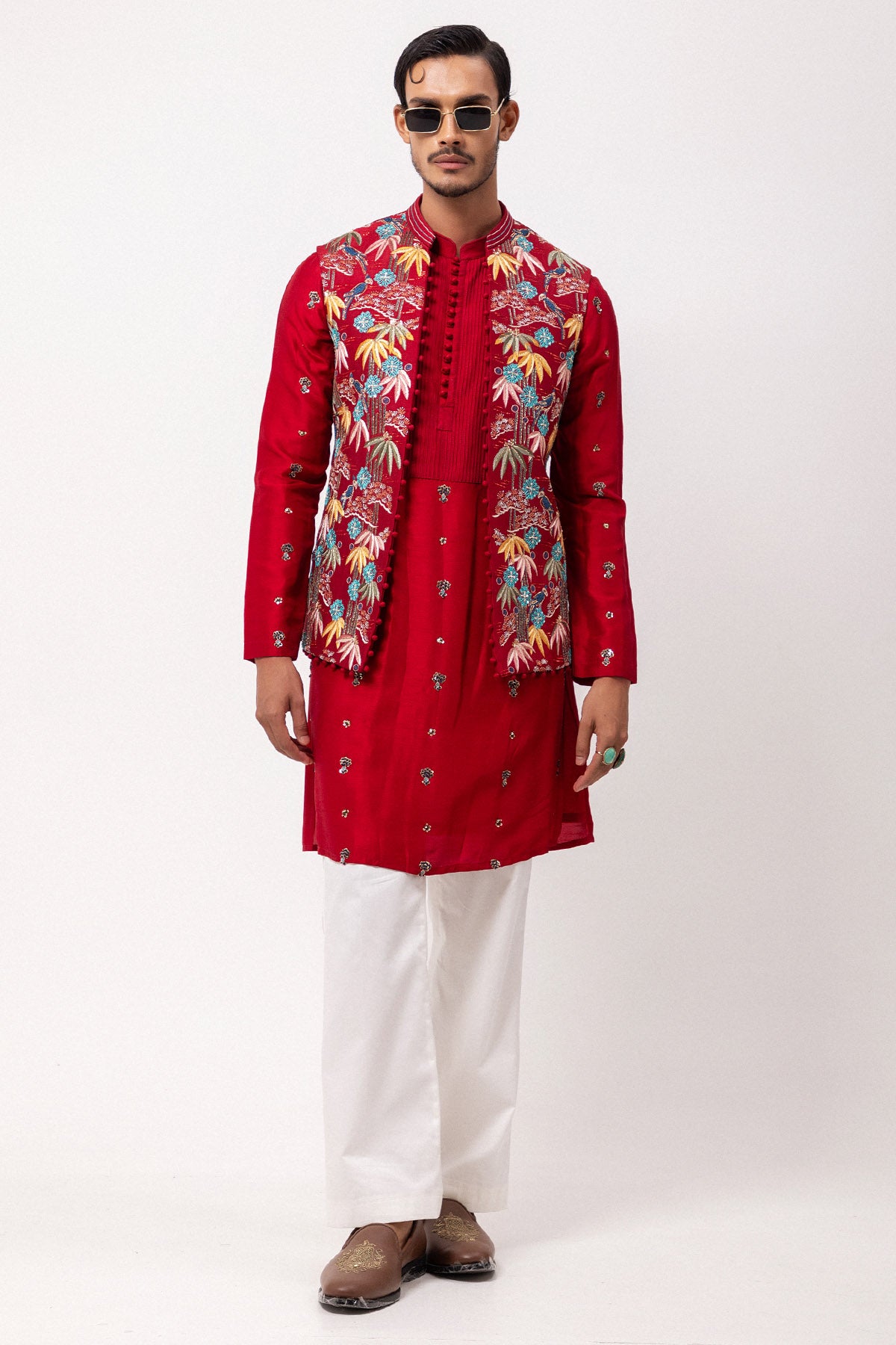 Fiery Red Thread Work Kurtas