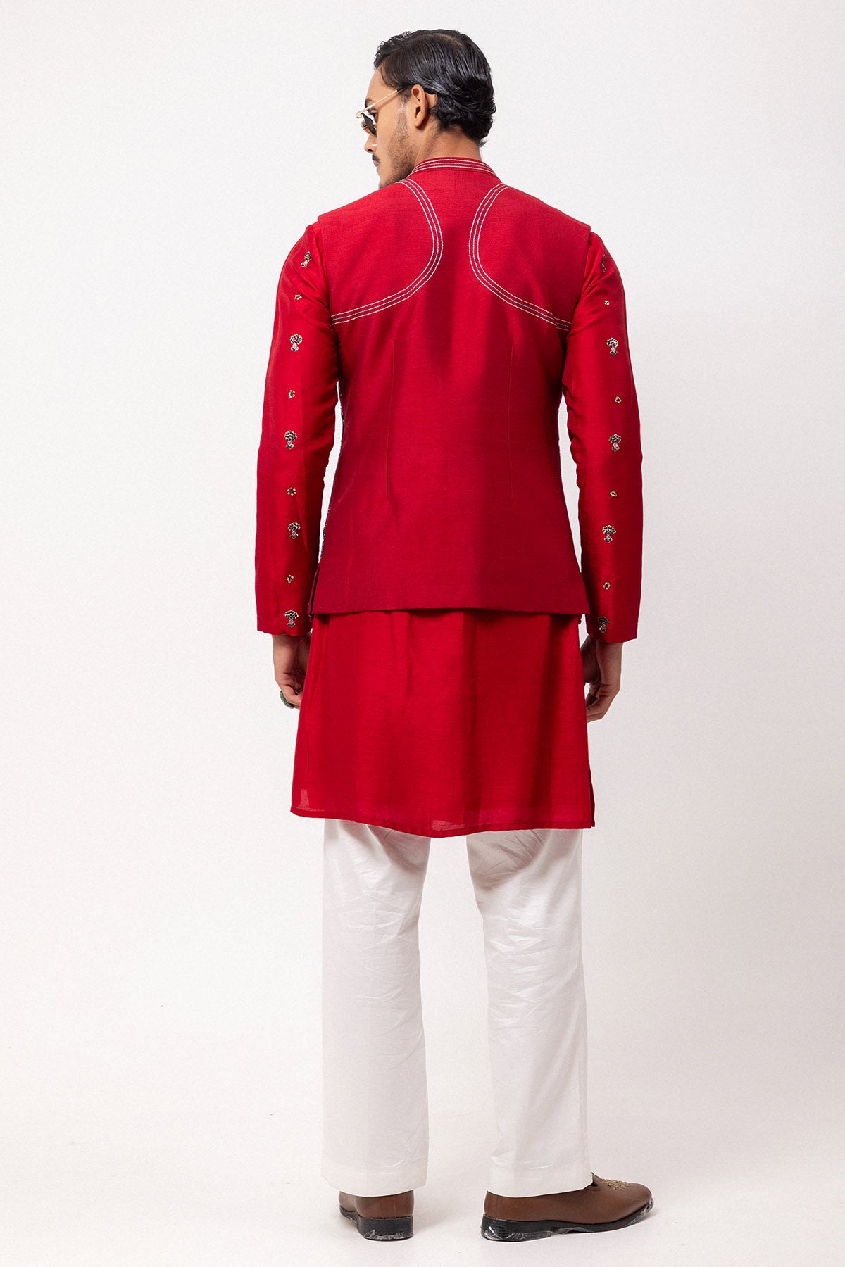 Fiery Red Thread Work Kurtas