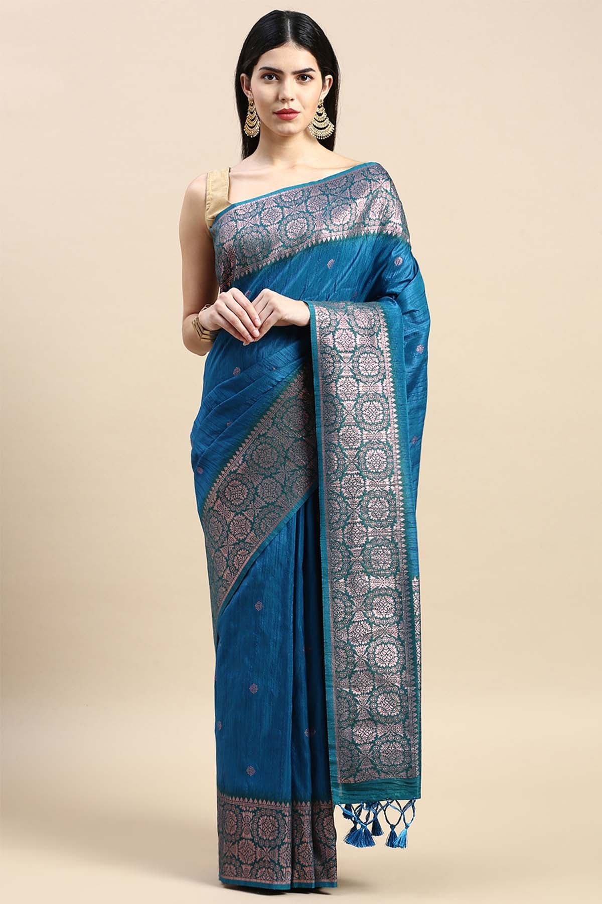 Buy Firozi Banarasi Silk Zari Saree by Lili Lala for women online at ScrollnShops