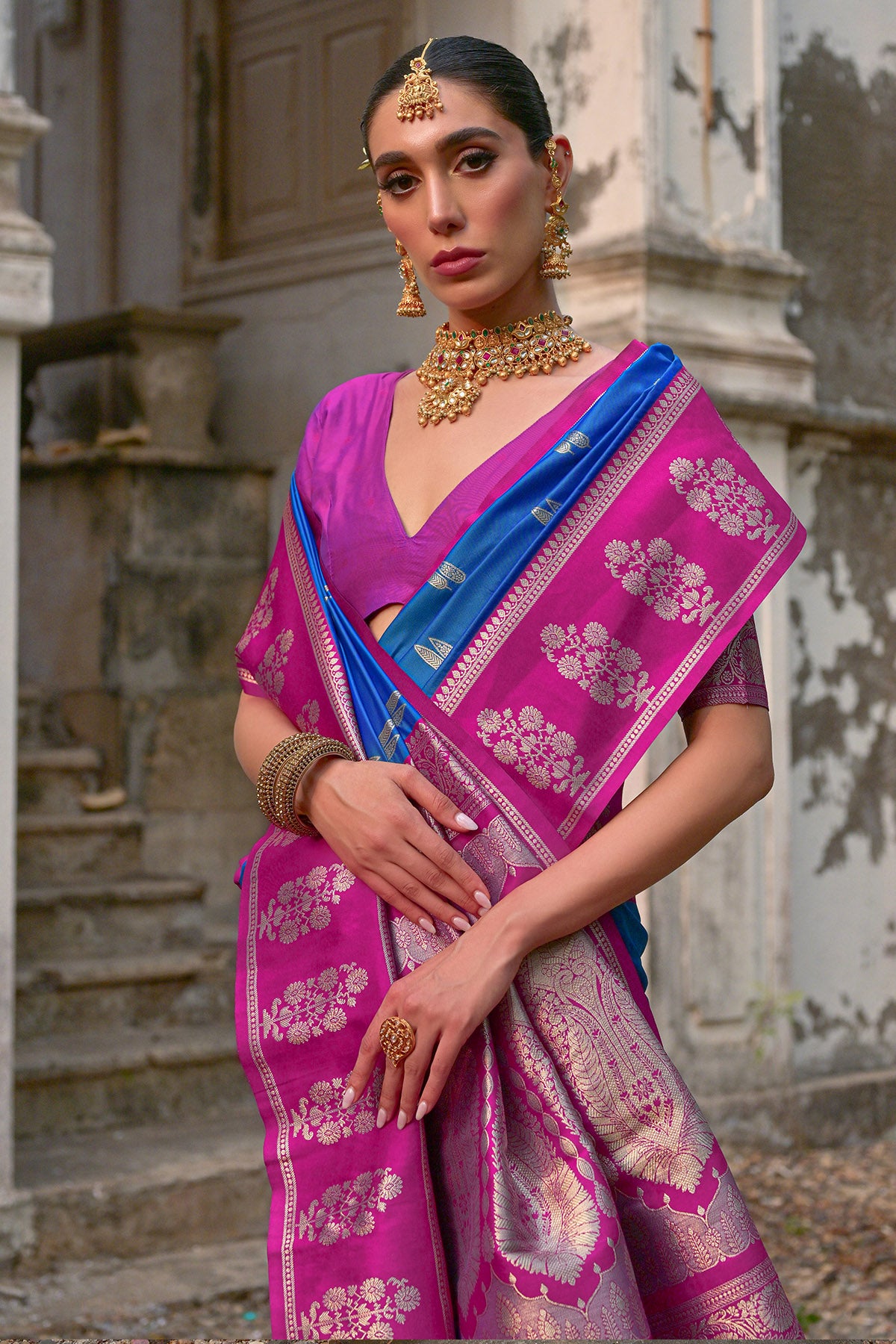 Firozi Kanchi Silk Zari Saree