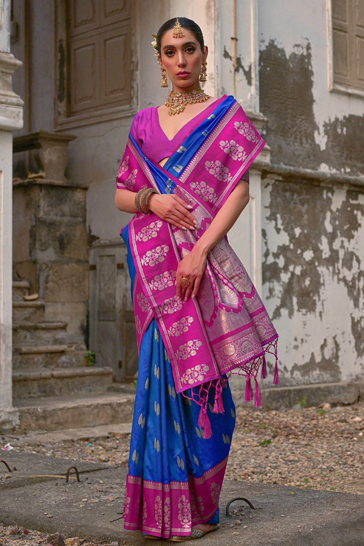 Firozi Kanchi Silk Zari Saree