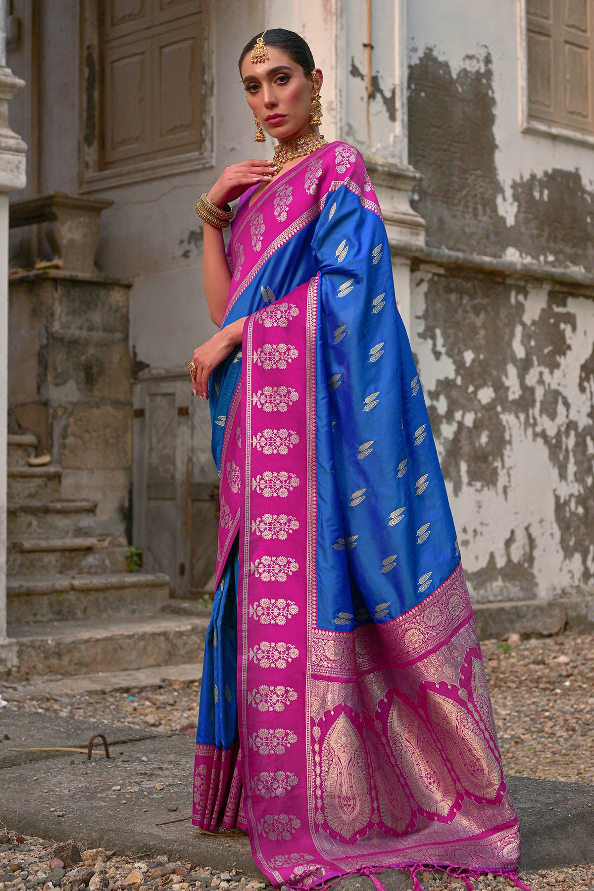 Firozi Kanchi Silk Zari Saree