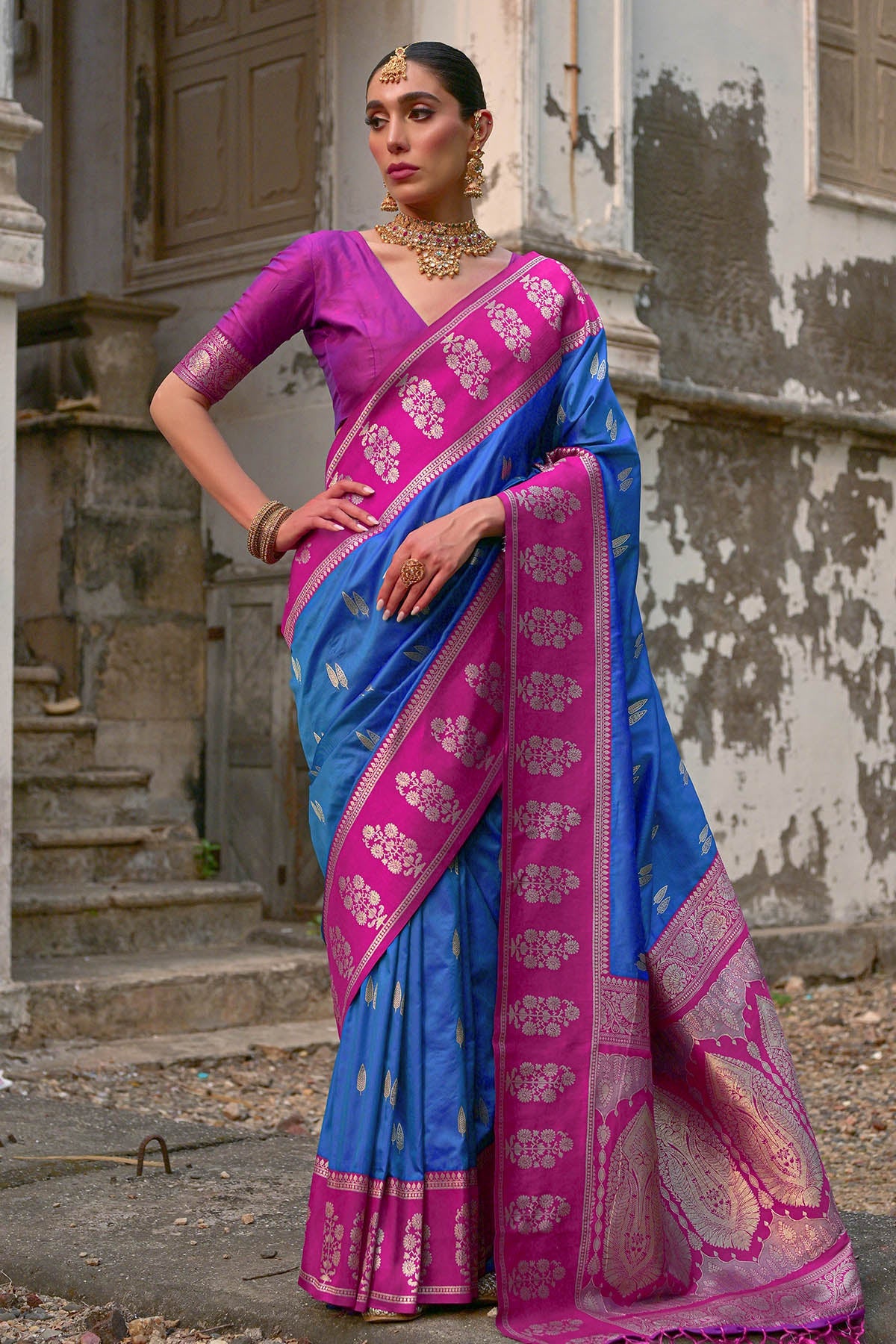 Buy Firozi Kanchi Silk Zari Saree by Lili Lala for women online at ScrollnShops