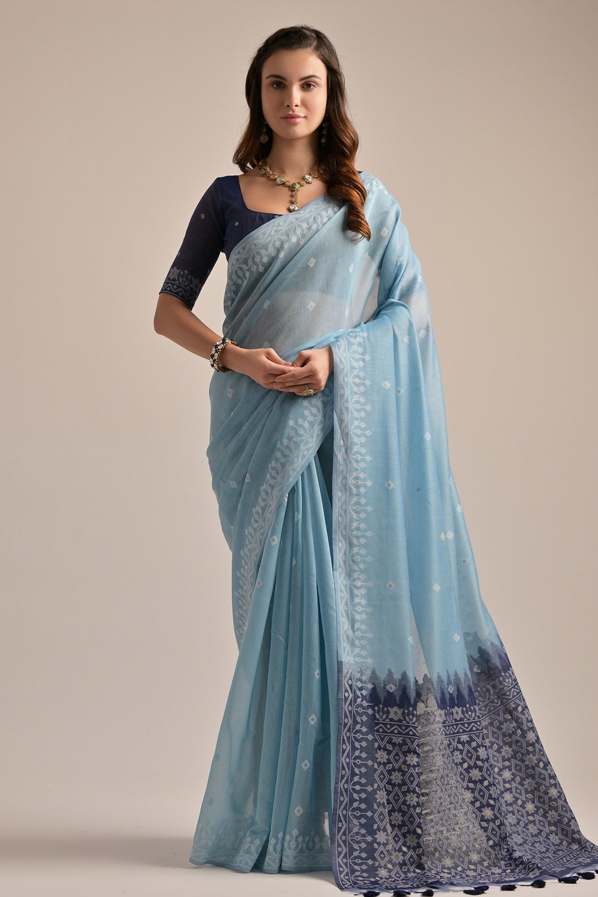 Buy Firozi Lakhnavi Weaves Saree by Lili Lala for women online at ScrollnShops